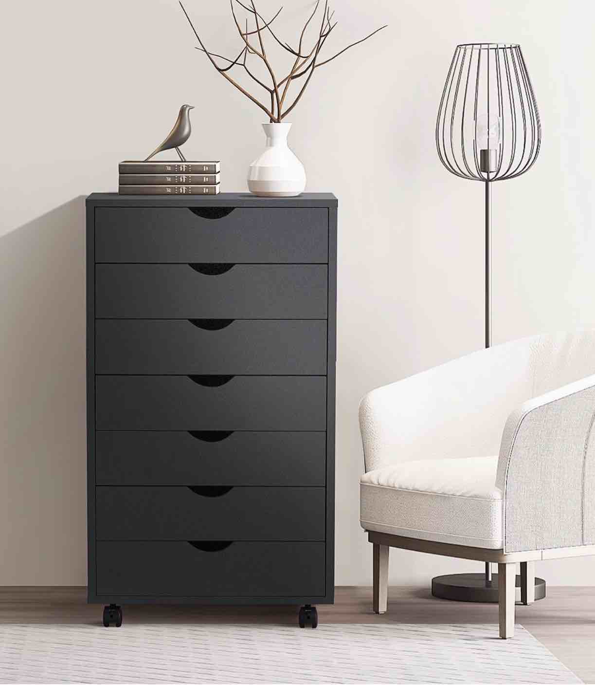 EDX 7 Drawer Dresser - Spacious Wood Storage Cabinet for Bedroom, Home, Office Organization, Black