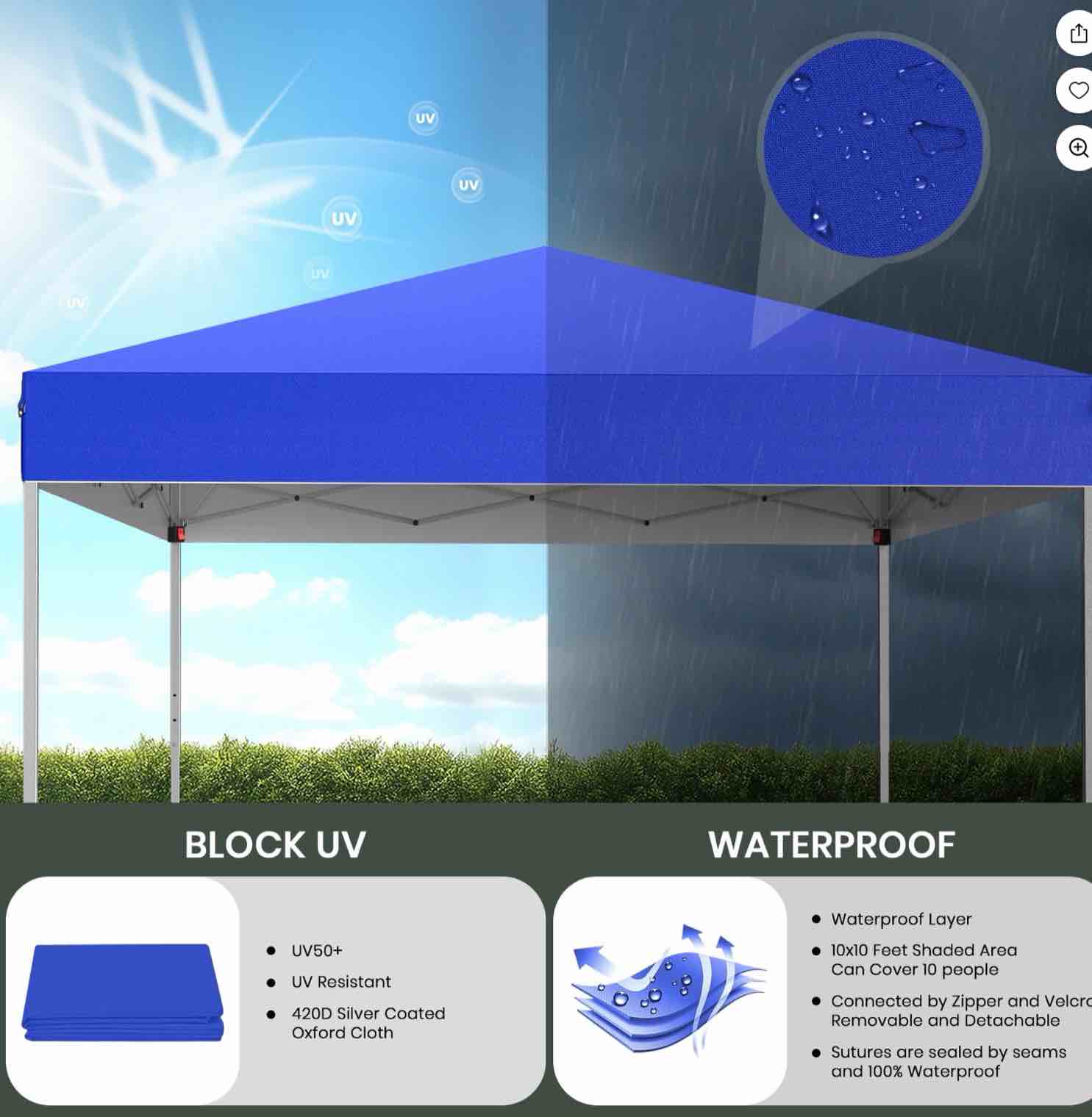 GVDV Canopy Tent, 10x10 ft Easy Pop up Outdoor Canopy Tent, Portable Straight Leg Gazebo Instant Canopy, Blue