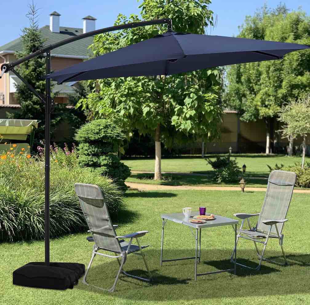 Autlaycil 10 ft Cantilever Offset Outdoor Patio Umbrella with Base Stand Rotate and Tilt - Navy Blue