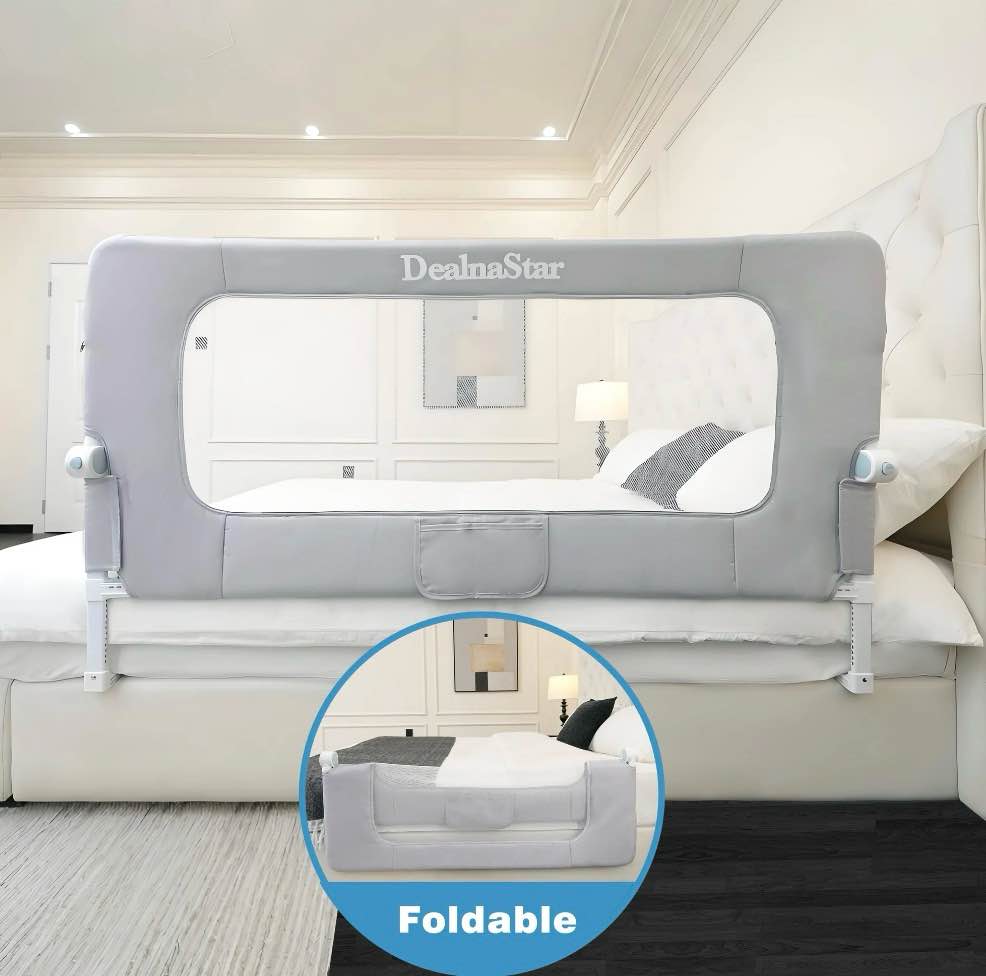 DealnaStar Bed Rail for Toddlers,Foldable Baby Bed Rail-60"/150cm  Height Adjustable Safety Guard for Kids, Universal Fit Twin/Full/King/Queen Beds.