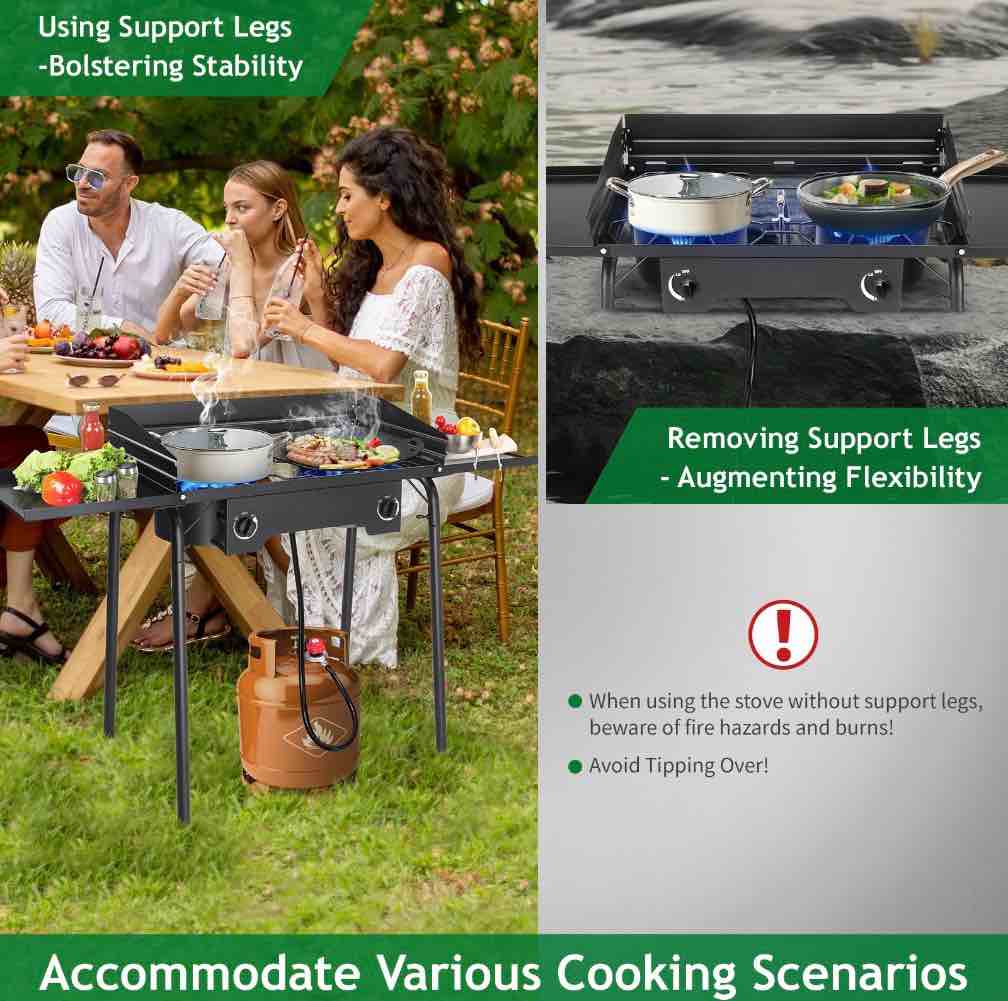 Ktaxon 2 Burner 150000 BTU Cooker w/ Side Shelves,Removable Legs,Wind Panels,Regulator Outdoor Camping Picnic Stove Stand