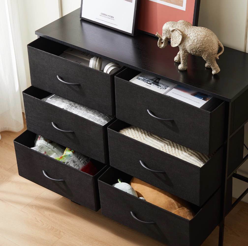 CONCETTA 6-Drawer Fabric Dresser Storage Chest for Bedroom, Closet, Storage Furniture for Adults, Black