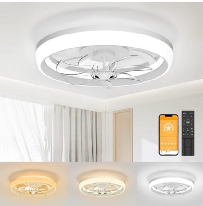 SKVEVN 19 Ceiling Fan with Light - 3 Colors Lighting 6 Wind Speeds Remote Control&APP Modern Dimmable LED Smart Ceiling Fan for Bedroom(White