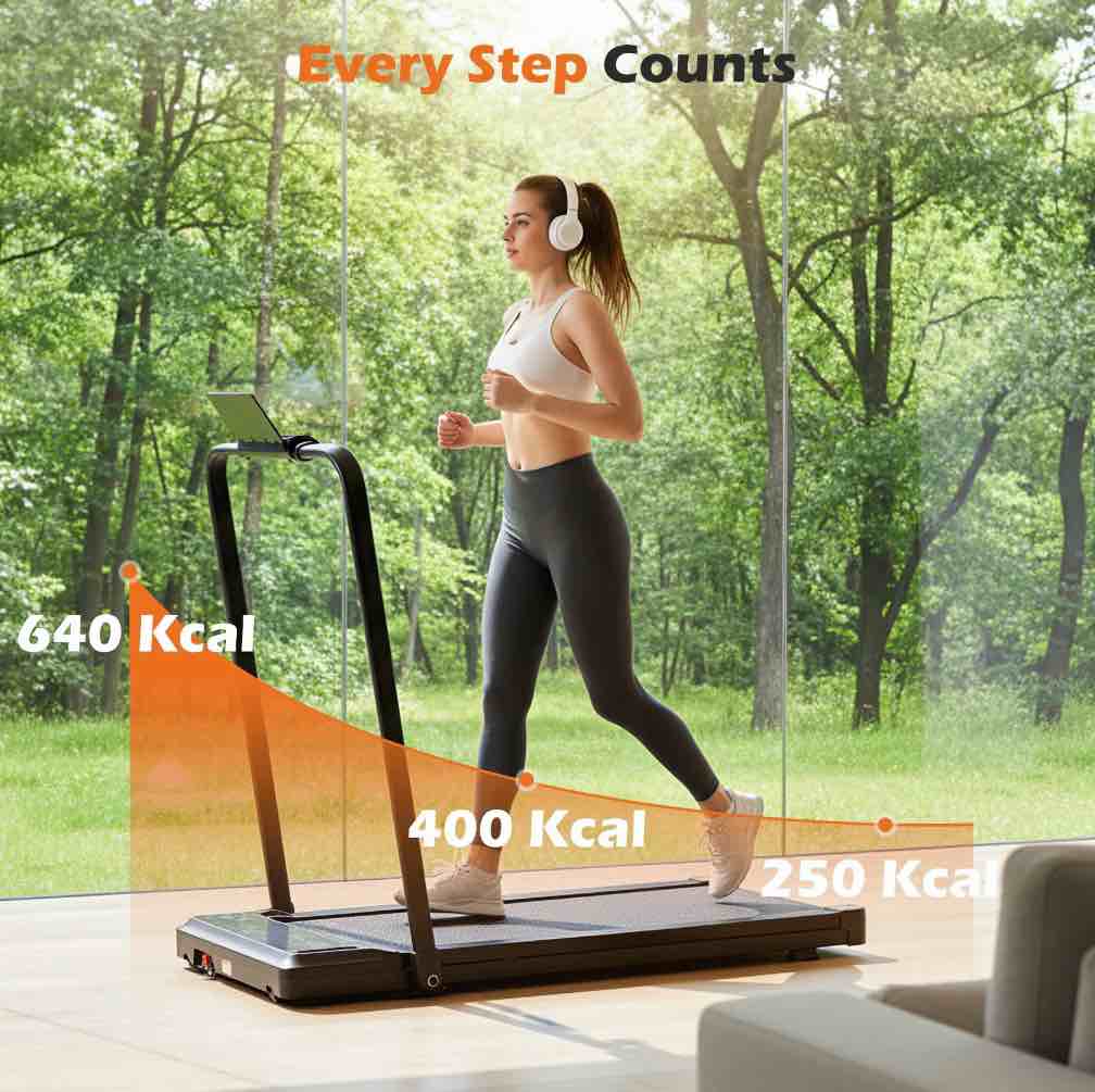 Edx Portable Folding Treadmill, Foldable Compact Treadmill for Home Office, Walking Running Treadmill with LED Display for Exercise, Black