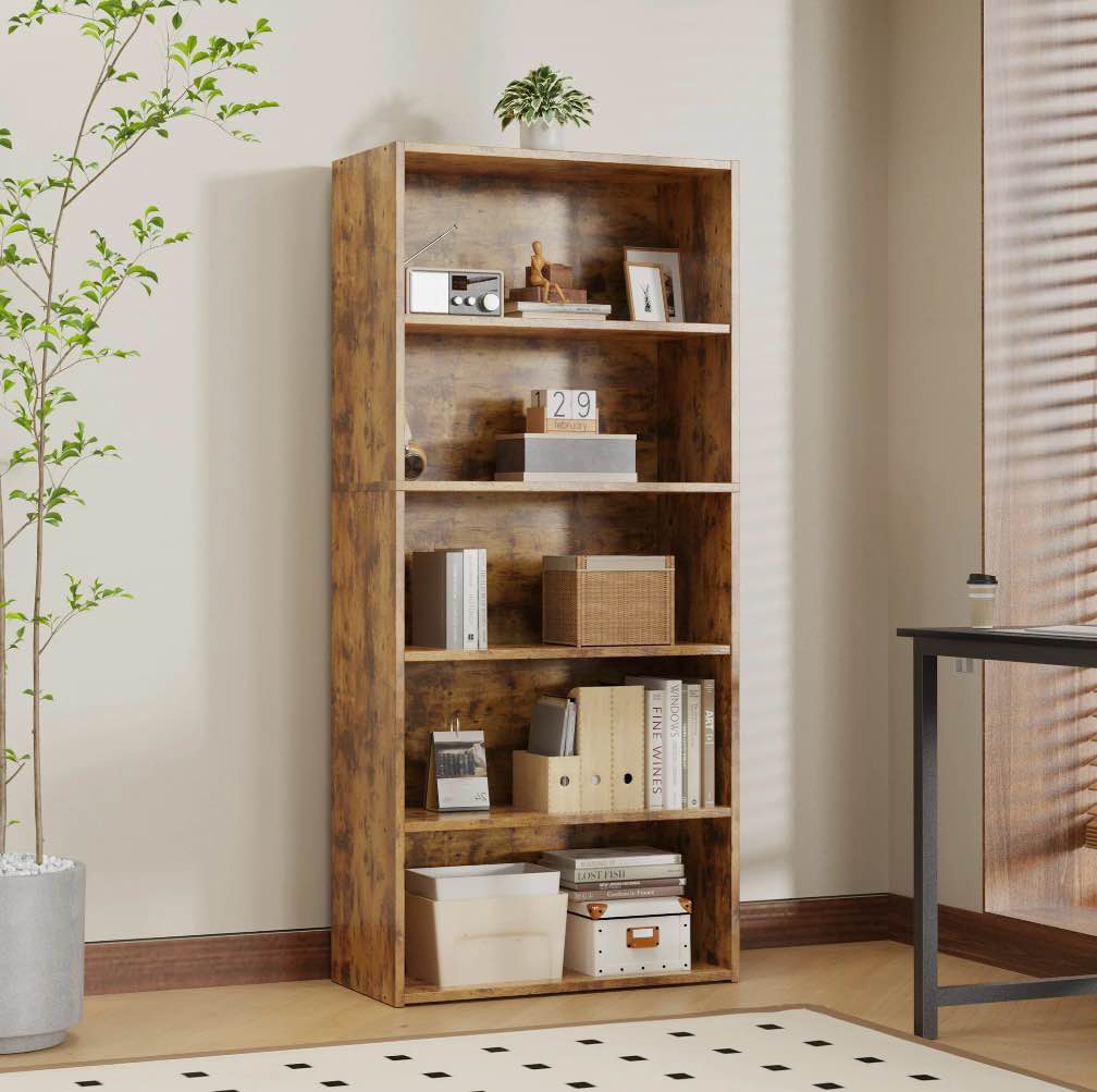 EDX 5 Tier Bookcase Storage, 53 Inch Large Tall Floor Standing Open Bookshelf for Home Office, Living Room, and Bedroom, Rust