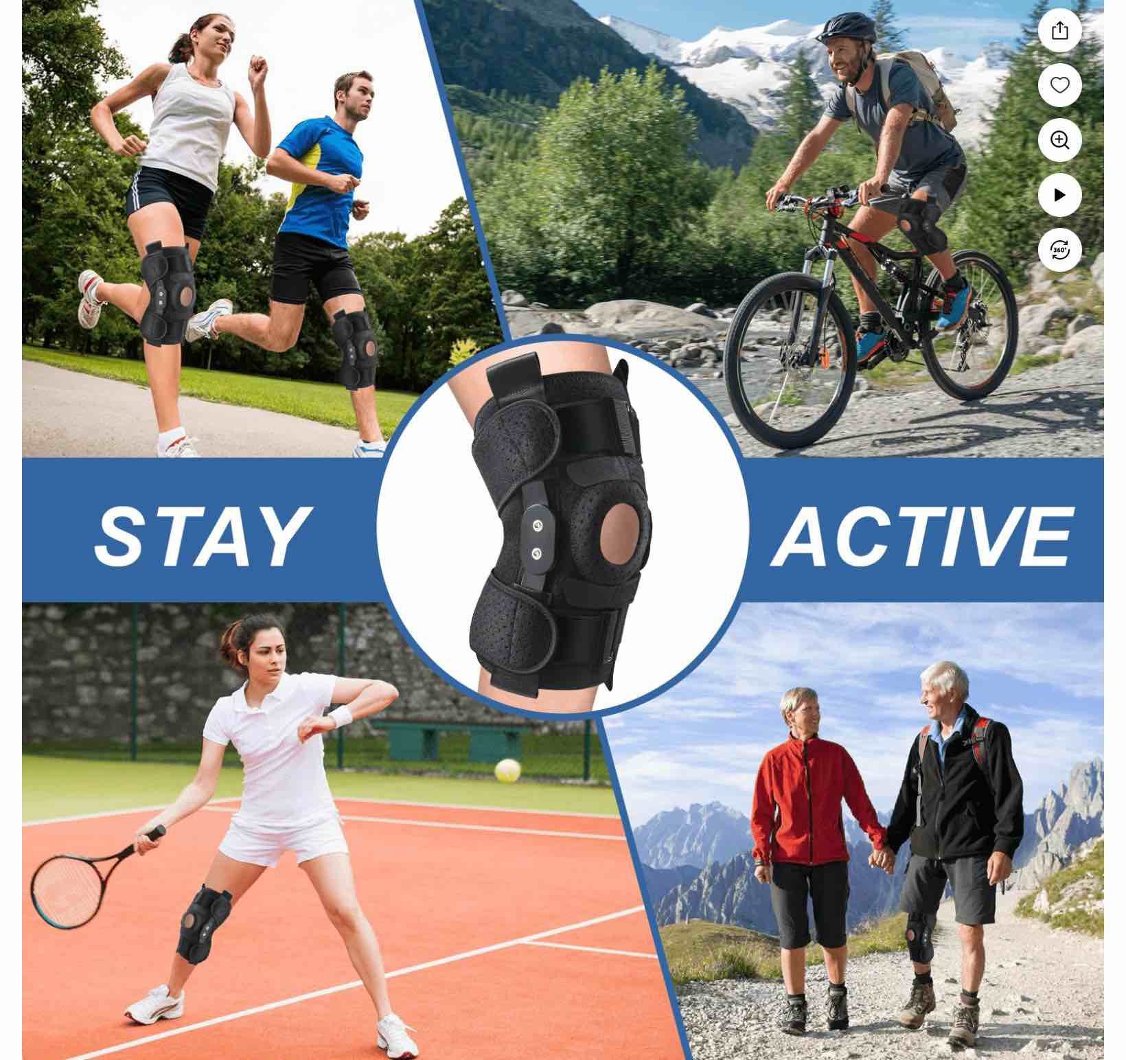 Hinged Knee Brace with Side Stabilizers Adjustable Knee Compression Sleeve Relieves Meniscus Tear,ACL,MCL,Knee Support and Knee Pain Relief,Men & Women - Black One Size Fits Most