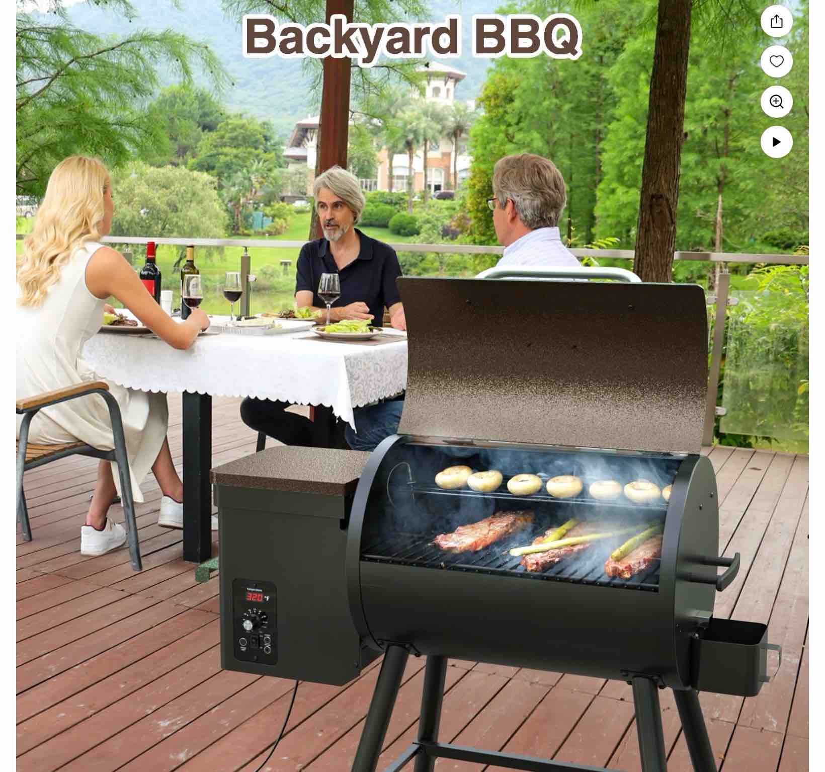 456 sq. in. Wood Pellet Grill and Smoker BBQ with PID Auto Temperature Control, Folding Legs for Patio or RV in Black