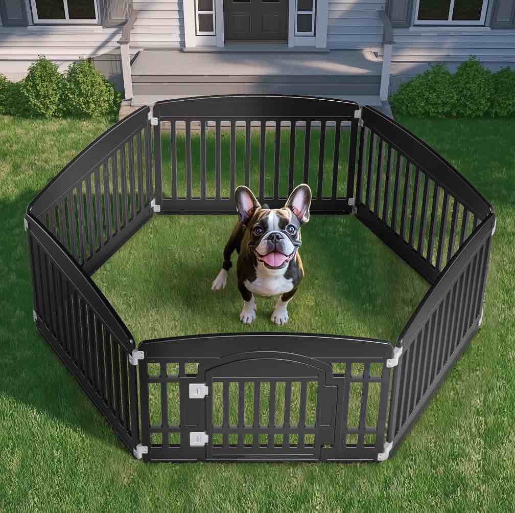 edx Dog Playpen, 6-Panel 24" Foldable Pet Playpen with Door, Indoor/Outdoor Puppy Pen, Foldable, Customizable, Black