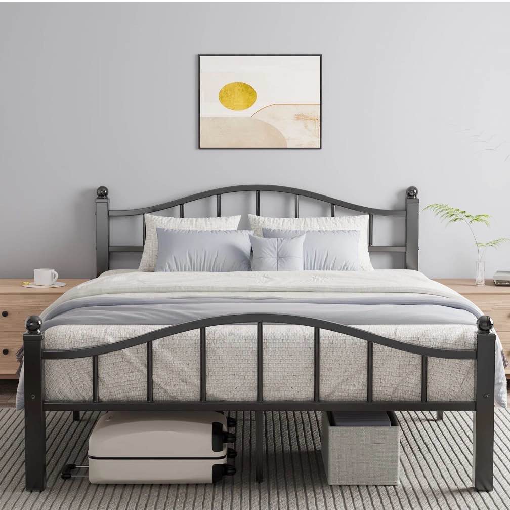 Metal Queen Bed Frame, Noise-Free Design & Underbed Storage Heavy Duty Queen Size Bed Frames with Headboard No Box Spring Needed/Tool-Free Assembly