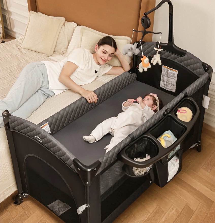 Babyeap 5-in-1 Baby Bassinet with Playard Mode & Changing Table,Bedside Sleeper for Newborns and Infants,Black
