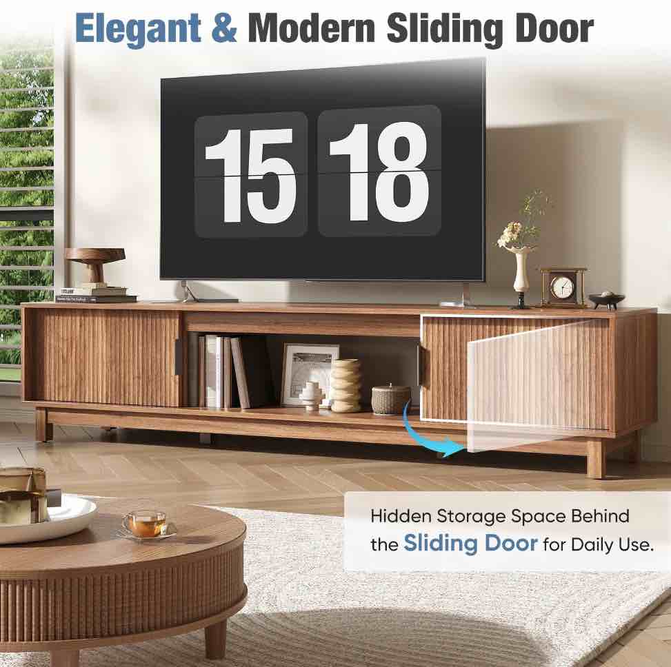 EDX Rattan TV Stand for 70" TV , Media Console Table with Storage with Cabinets and Shelves&nbsp;for Living Room, Brown