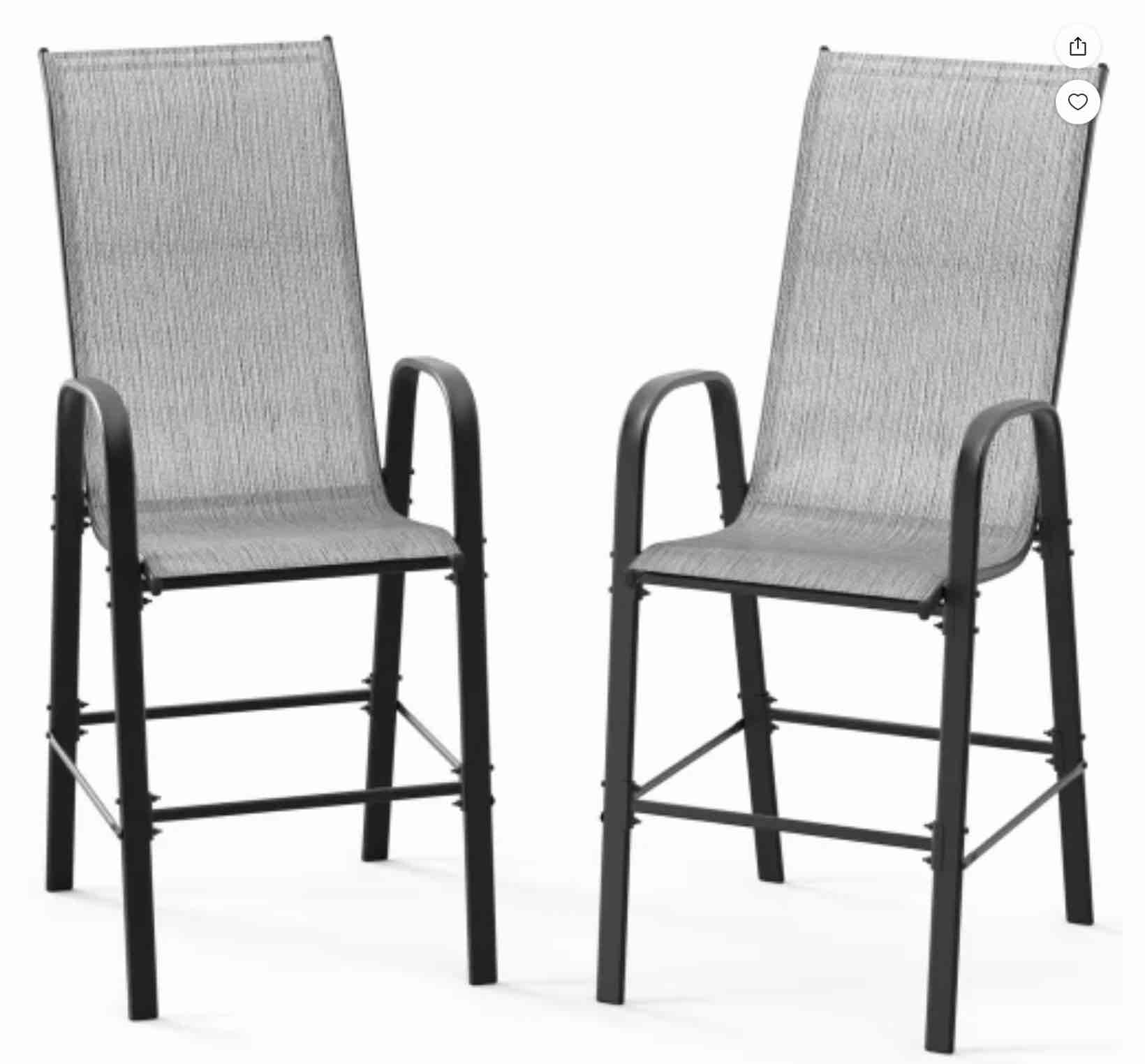 Ktaxon 2Pcs High Patio Outdoor Dining Chairs, Textilene Stackable Armrest Chairs Space Saving for Backyard Porch Garden - Silver Gray