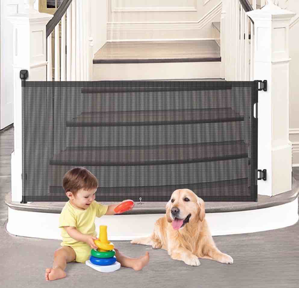 BEBANG Retractable Baby Gate 71" Extra Wide, 2 Installation Modes, Retractable Dog Gate for Doorways Stairs Hallways Indoor and Outdoor, Black