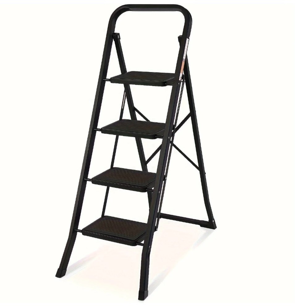 Primy 4 Step Ladder, Folding Step Stool with Extra Wide Anti-Slip Pedal and Top Handrail, 350lbs Lightweight Portable Sturdy Steel Ladders for Household Kitchen Office Outdoor