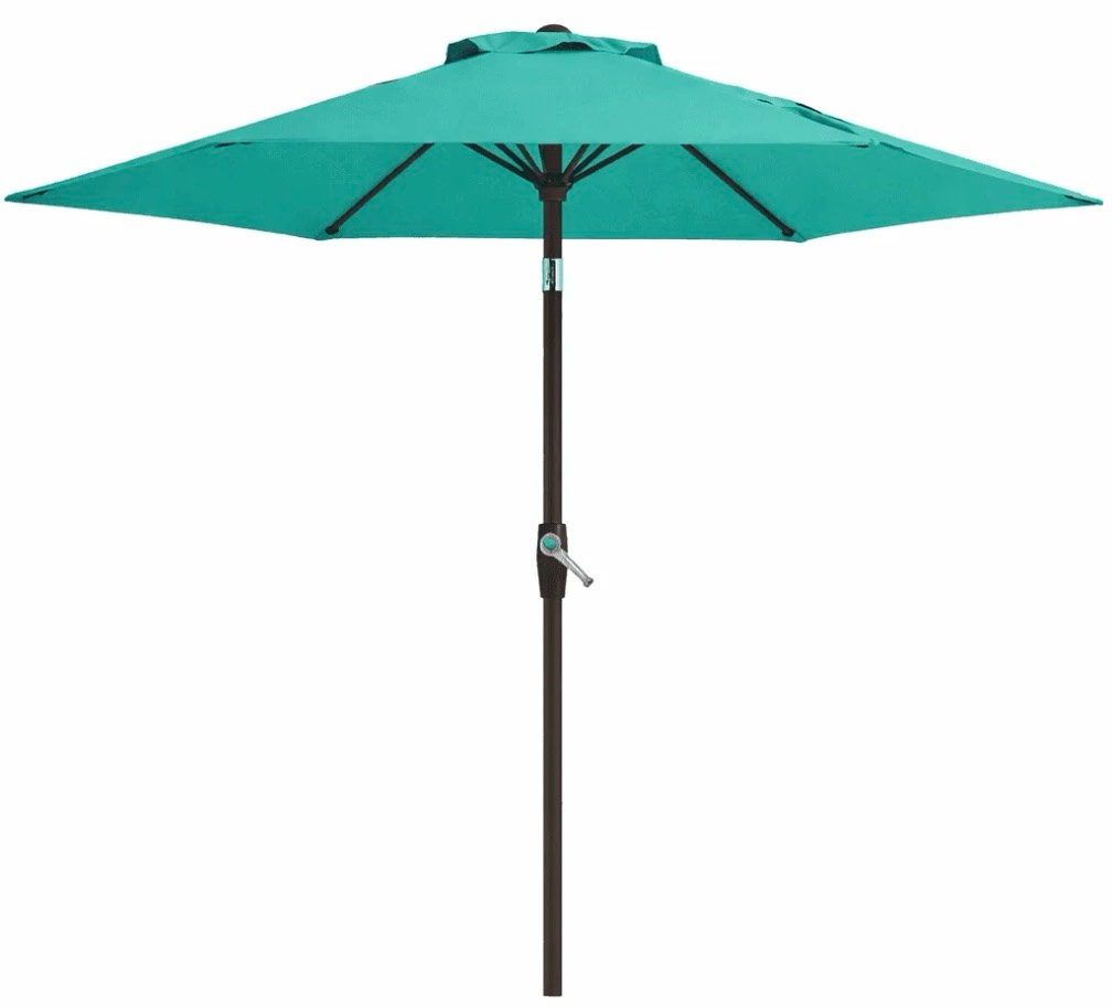 Napwant 7.5ft Patio Umbrella, 6 Sturdy Ribs Outdoor Table Umbrella with Push-Button Tilt & Crank for Garden, Deck, and Pool Peacock-Blue