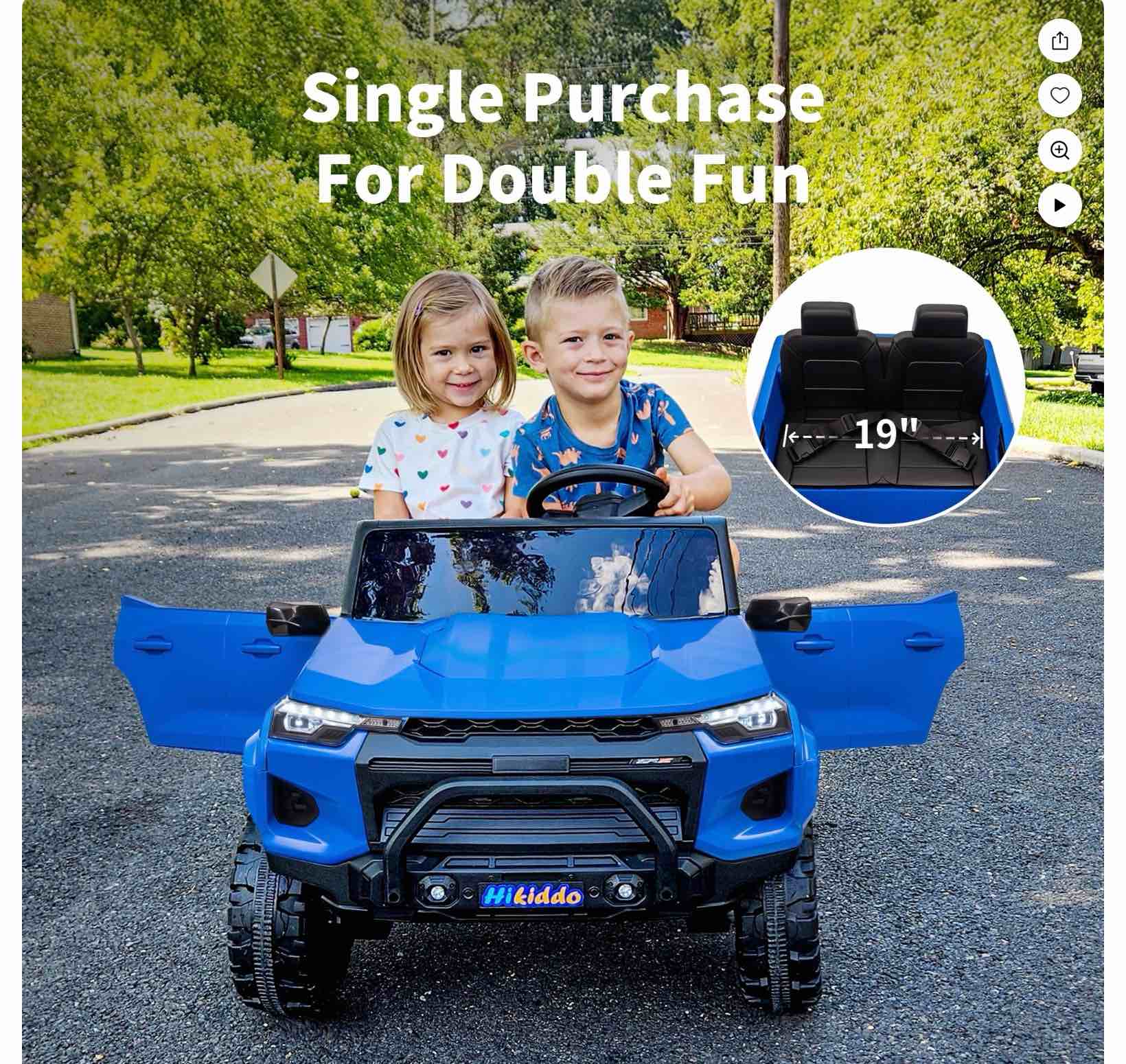 Hikiddo 4WD 2-Seater Electric Car for Kids, 24V 10Ah Ride on Toys Truck for Big Kids w/ Remote, 4x200W Motor - Blue