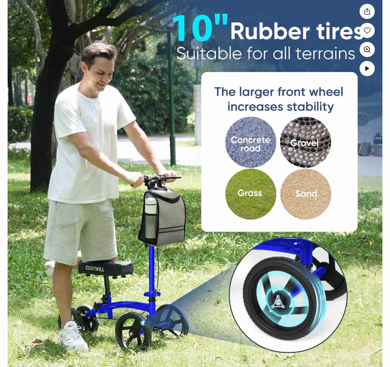 COSYWILL Steerable Knee Scooter,Economy Knee Walker,All Terrain Foldable Medical Scooter for Foot Injuries Crutches Alternative,Blue