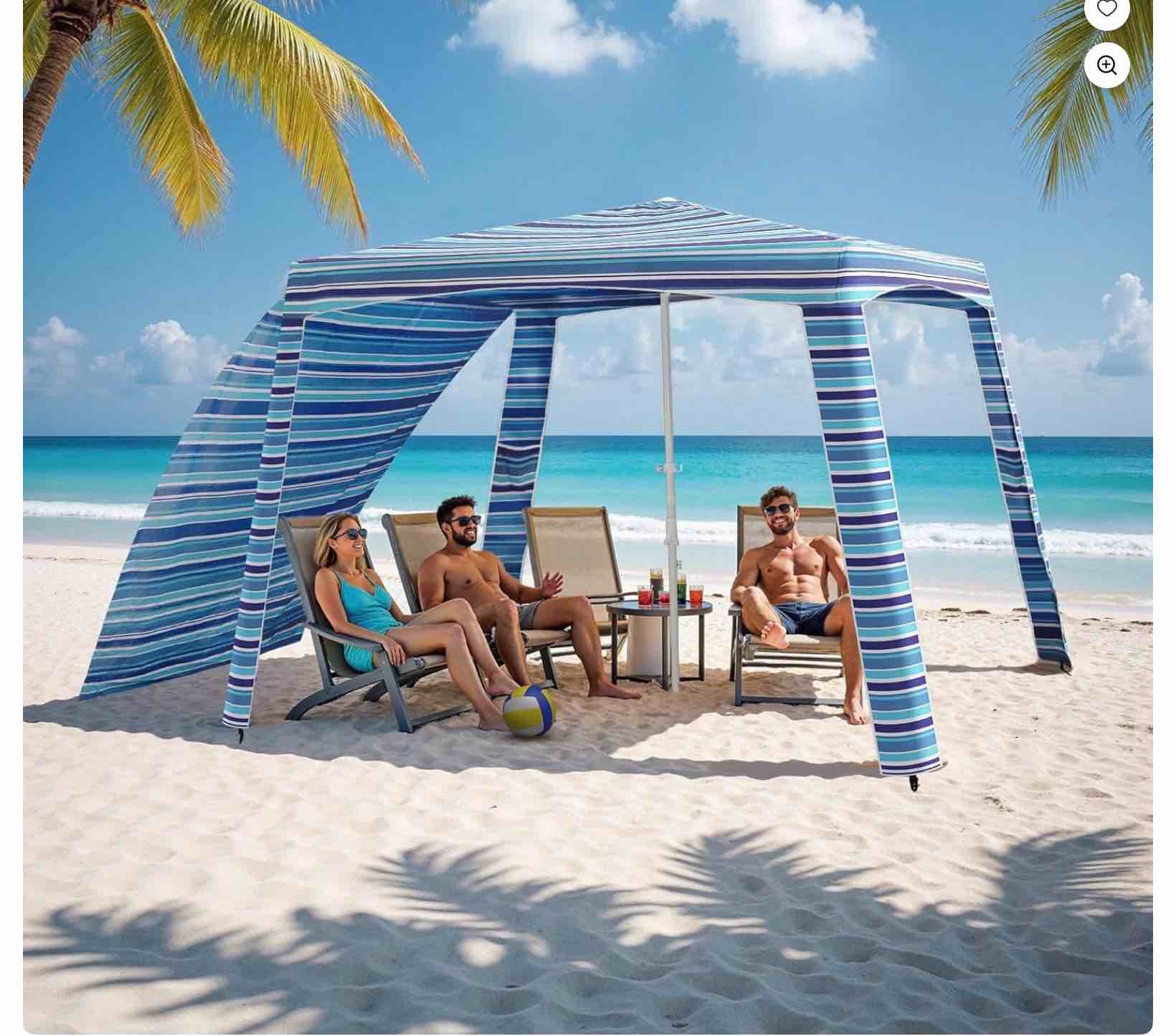 Beach Cabana-6.6x6.6’Beach Canopy with Side Wall,Portable Umbrella Tent with Sand Pockets for Family & Friends,Easy Up Beach Sun Shelter for Outdoor Patios,Backyards,and Camping,Stripe