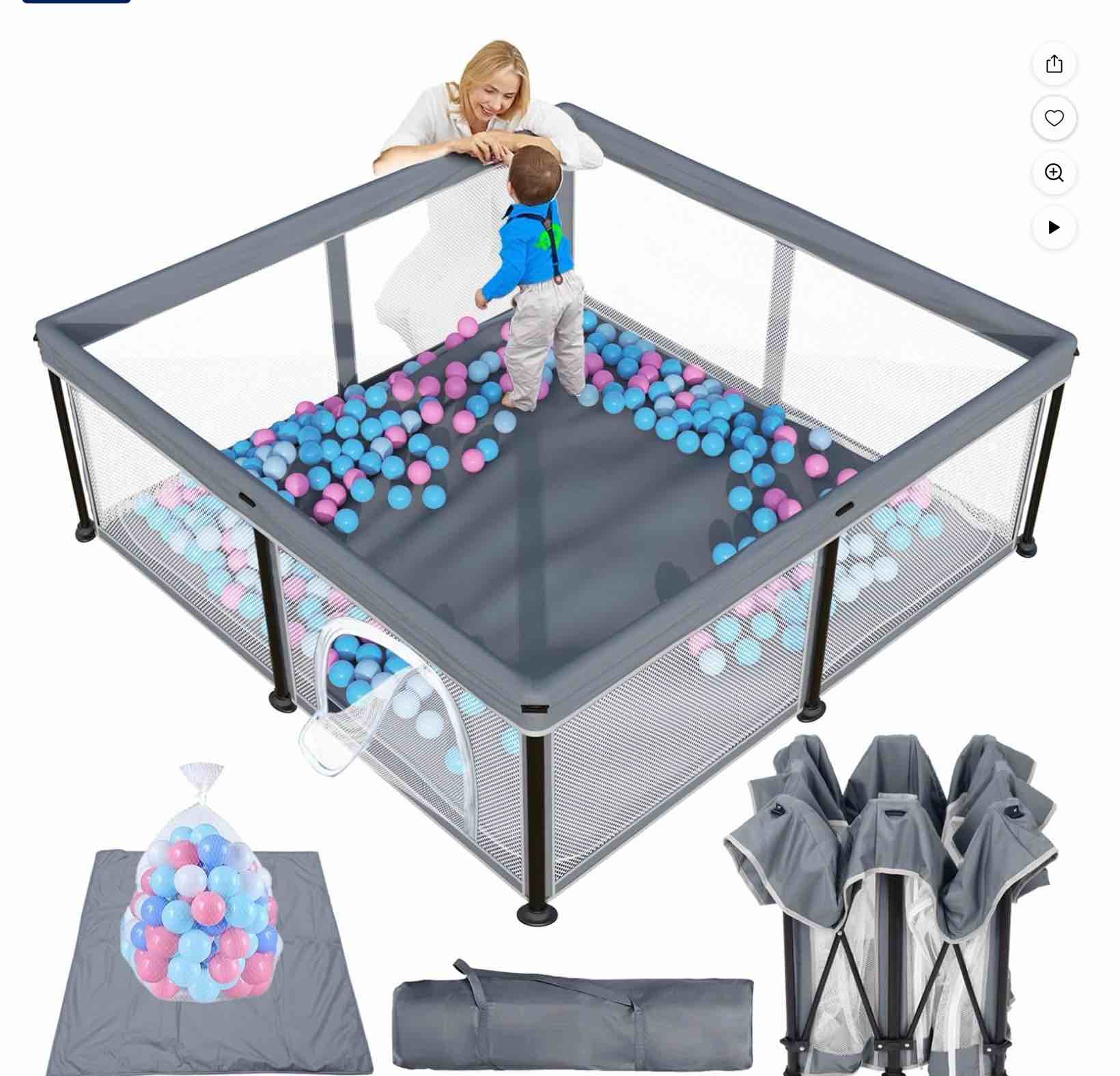 G TALECO GEAR Baby Playpen with Mat, Foldable Playpen for Babies and Toddlers, Portable Travel Play Yard, 50"x50", Gray