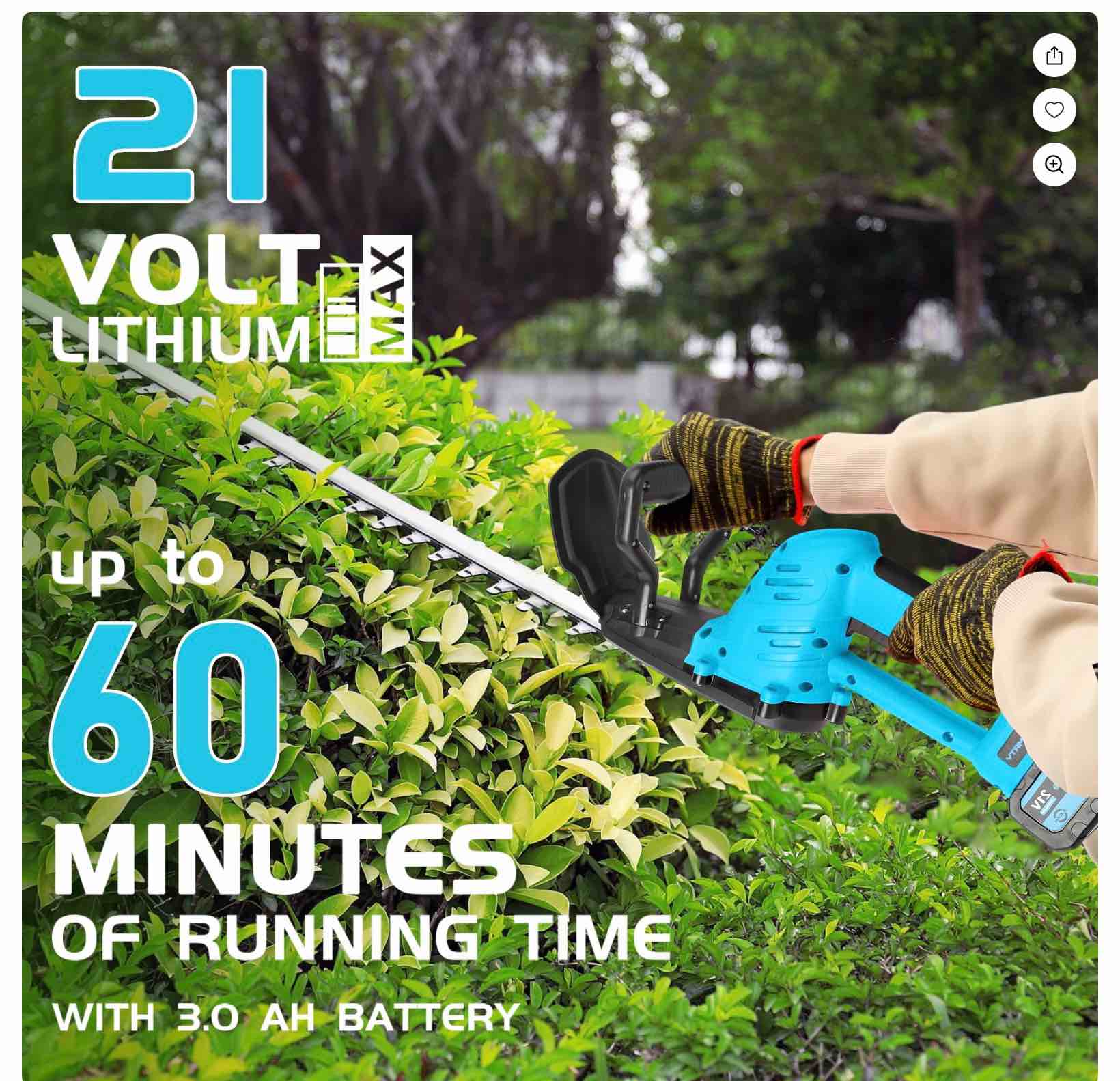 Hedge Trimmer Cordless, UNTIMATY 21V Electric Hedge Trimmer with 3.0Ah Battery and Charger for Bush Shrub Cutting, Trimming, Blue