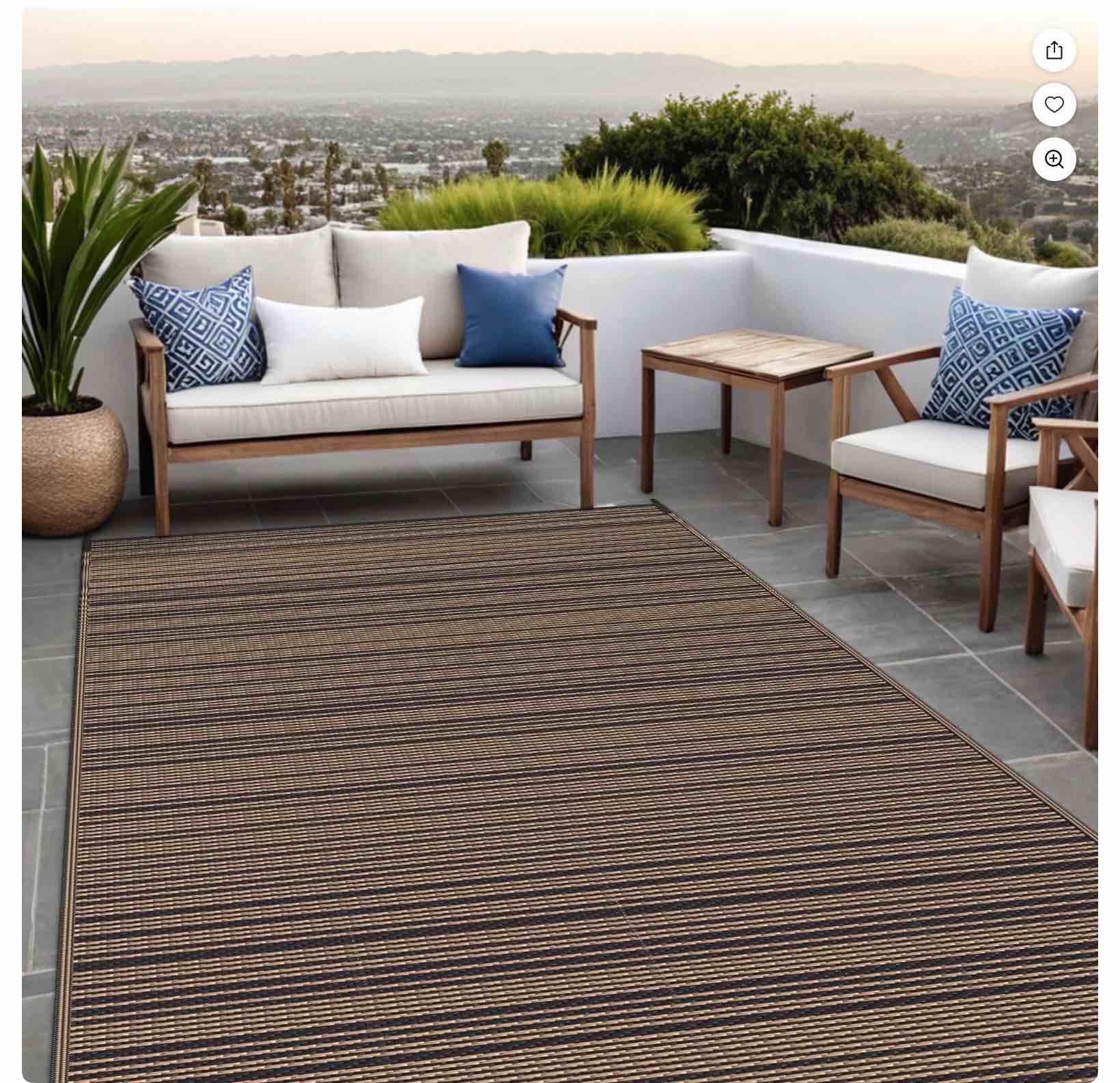 KUETH 9'x 12' Outdoor Waterproof Rug Camping Mat Patio Carpet,Black&Brown