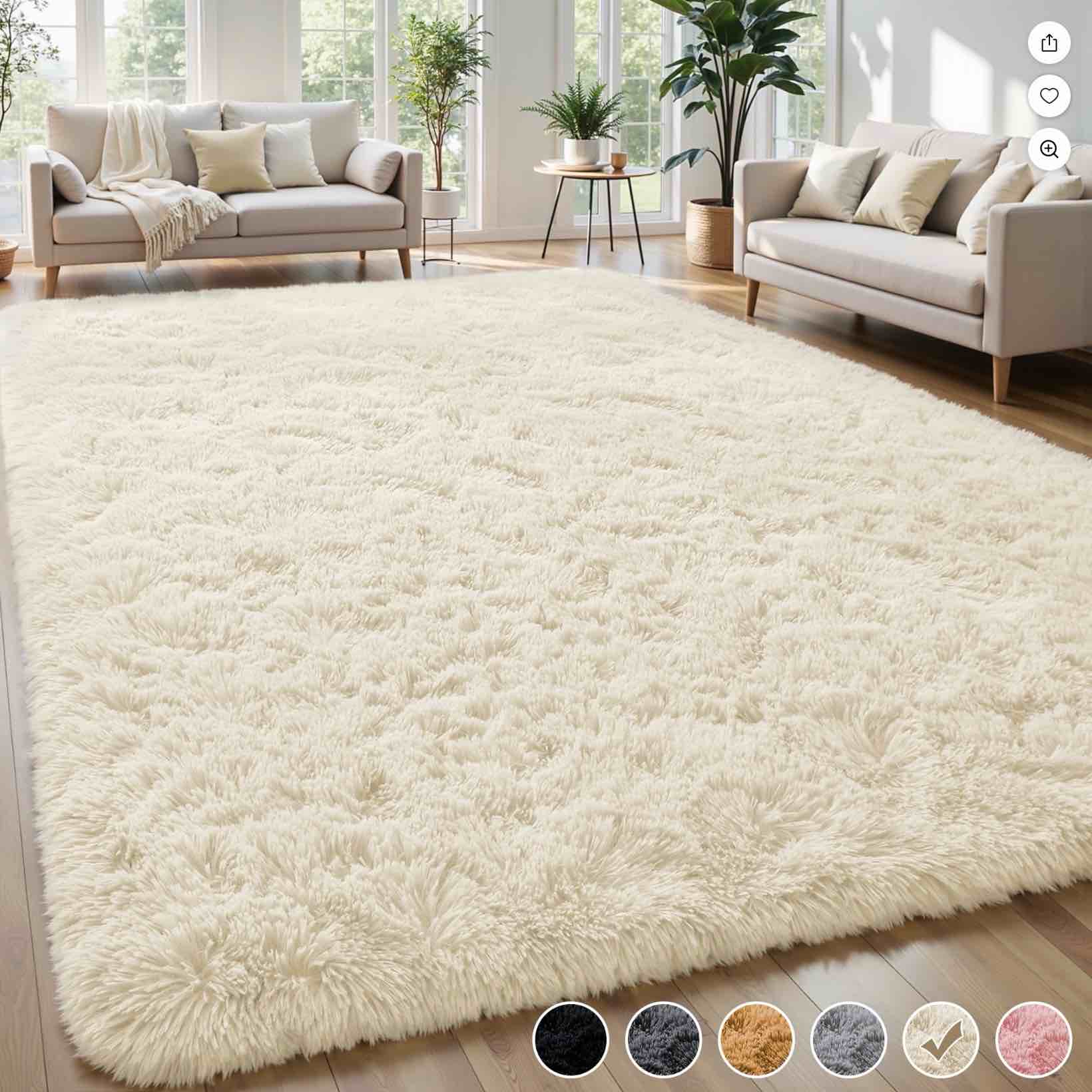 Nefoso Shag Area Rug, 9ft x 12ft Soft Fluffy Area Rugs for Living Room Bedroom Decor Carpet, Light Yellow