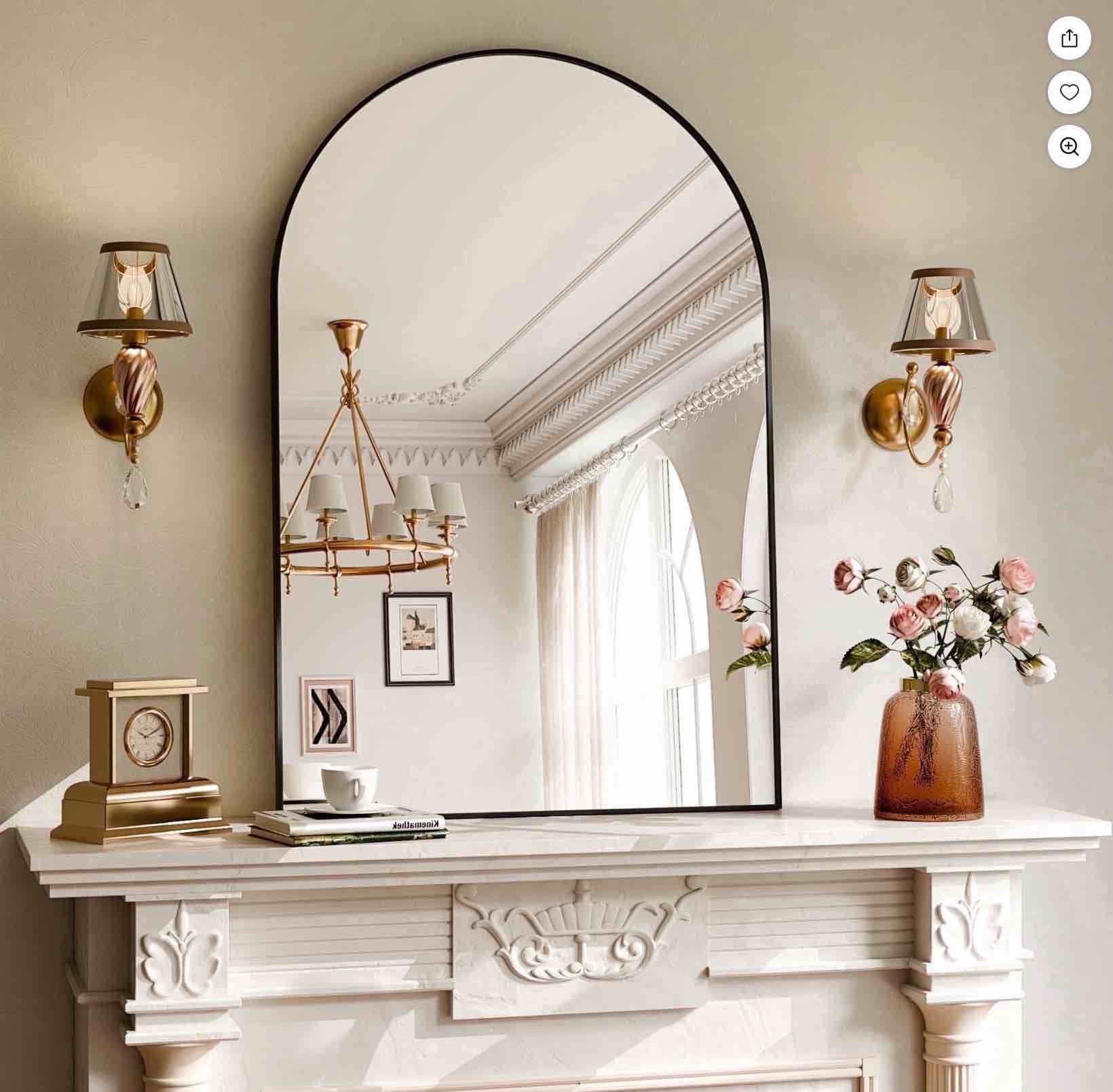 YVANLA 36"x24" Arched Bathroom Mirror Wall Mounted Mirror with Aluminum Alloy Frame, Black