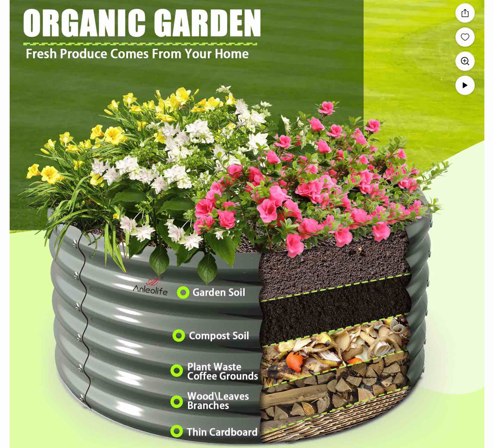 2 Pack-4Ft Round Galvanized Raised Garden Bed, 18” Tall Above Ground Modular Metal Planter Boxes Outdoor For Vegetables Flowers Herbs, Anti-Rust & Easy-Setup Quartz Grey
