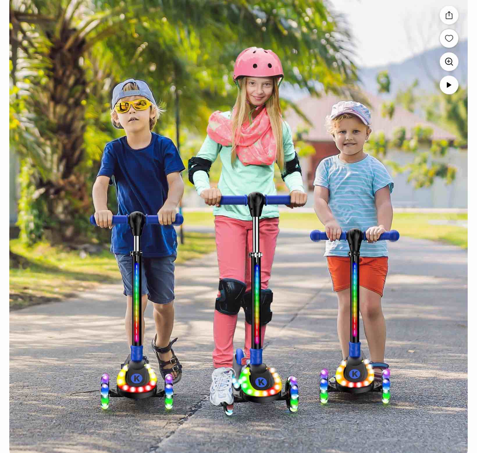 Kidscoter 3 Wheel with LED Lights, Adjustable Height Foldable Scooter for Boys Girls Ages 3-12,Light-Up Handlebars & Deck,130lbs Weight Limit,Gift for Toddlers,Blue