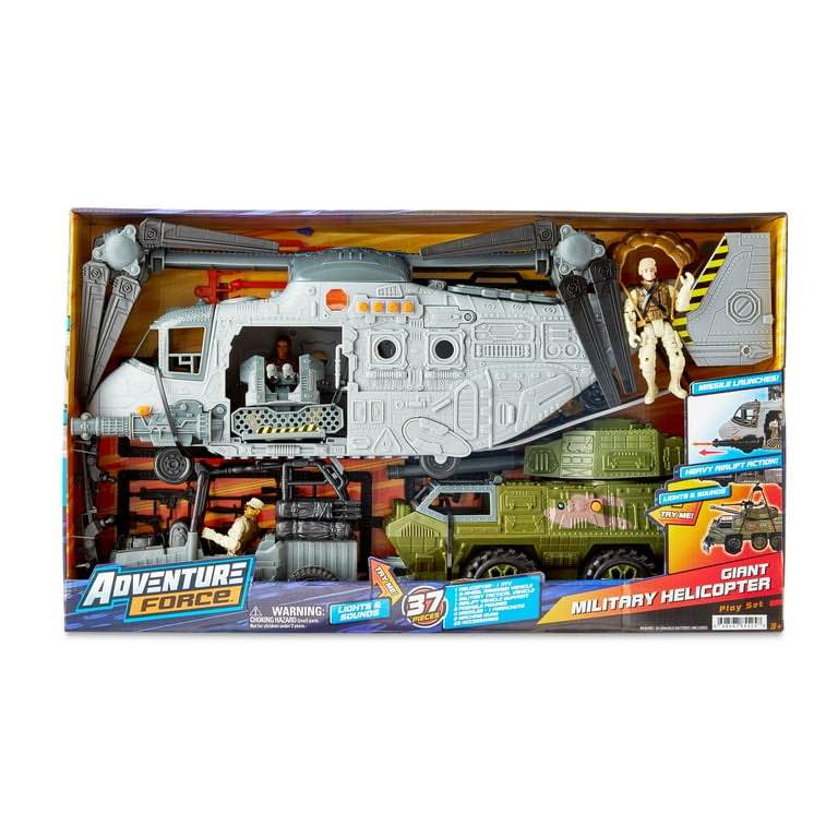 Adventure Force Giant Military Helicopter Play Set, 37 Pieces