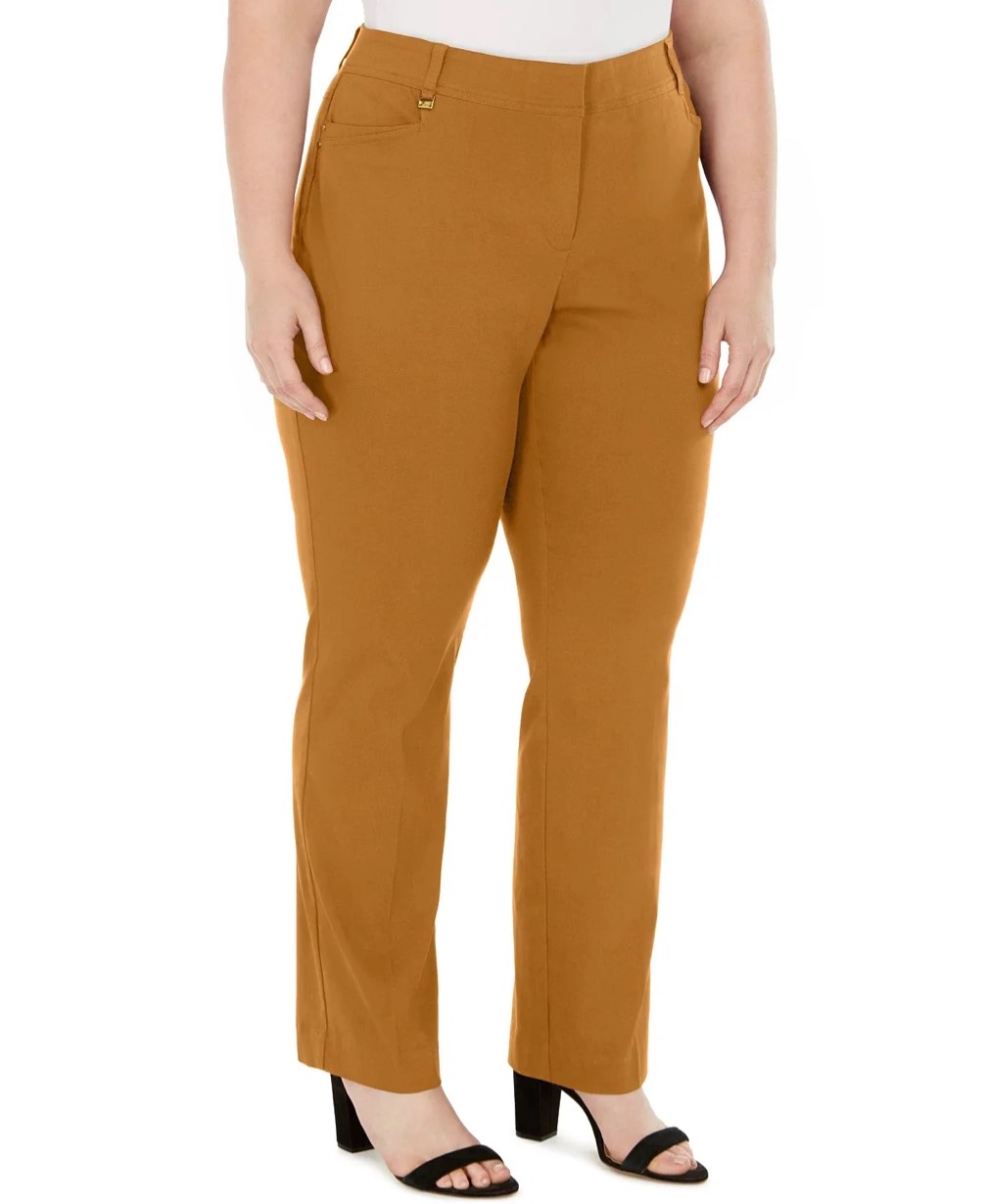 JM Women's Collection Plus & Petite Plus Size Tummy Control Curvy-Fit Pants Brown Size 22W