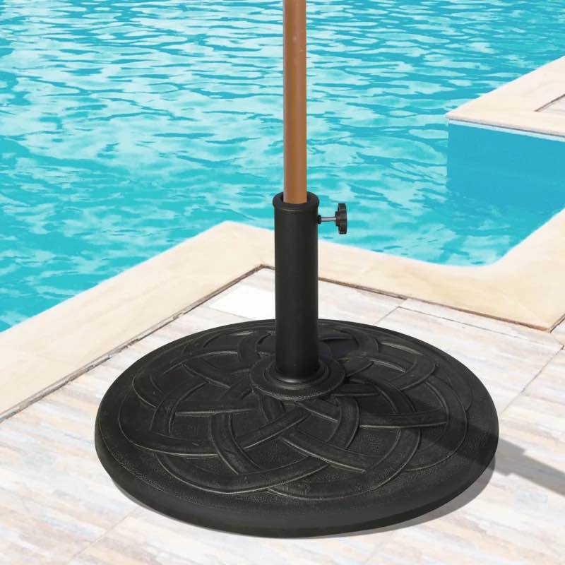 Outsunny 22" 42 lbs Round Resin Umbrella Base Stand Market Parasol Holder with Beautiful Decorative Pattern & Easy Setup, for ?1.5", ?1.89" Pole, for Lawn, Deck, Backyard, Garden, Bronze