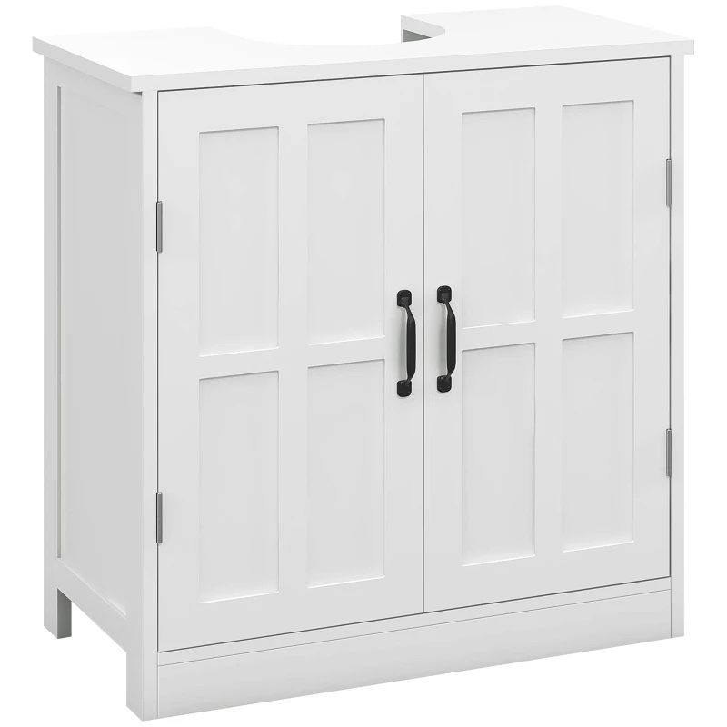 kleankin Pedestal Sink Storage Cabinet, Under Sink Cabinet with 2 Doors and Adjustable Shelf, Bathroom Vanity with U-Shape Cut-Out, White