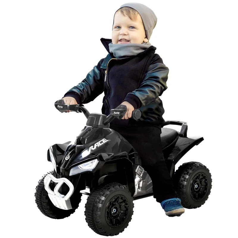 Aosom NO Power Kids Ride On Push Car, Ride Racer, Foot-to-floor Sliding Car, Walking ATV Toy with Music, Lights, for 1.5-3 Years Old, Black