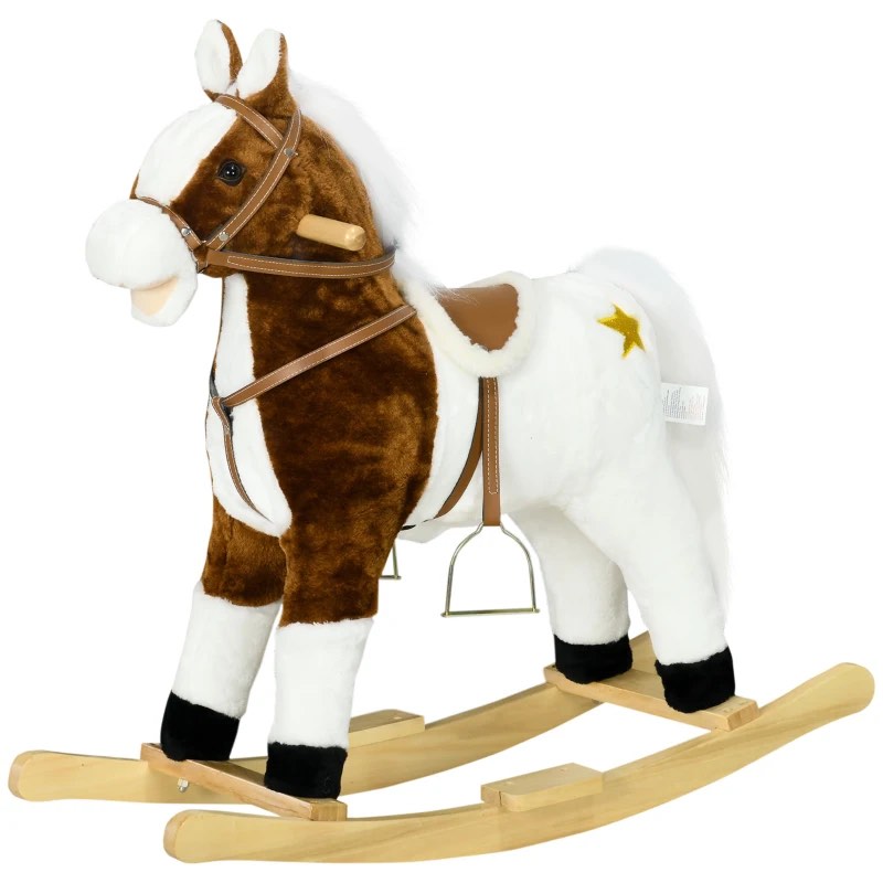Qaba Rocking Horse with Sound, Ride on Horse with Saddle, Toddler Rocker, Gift for 3-8 Year Old, Brown