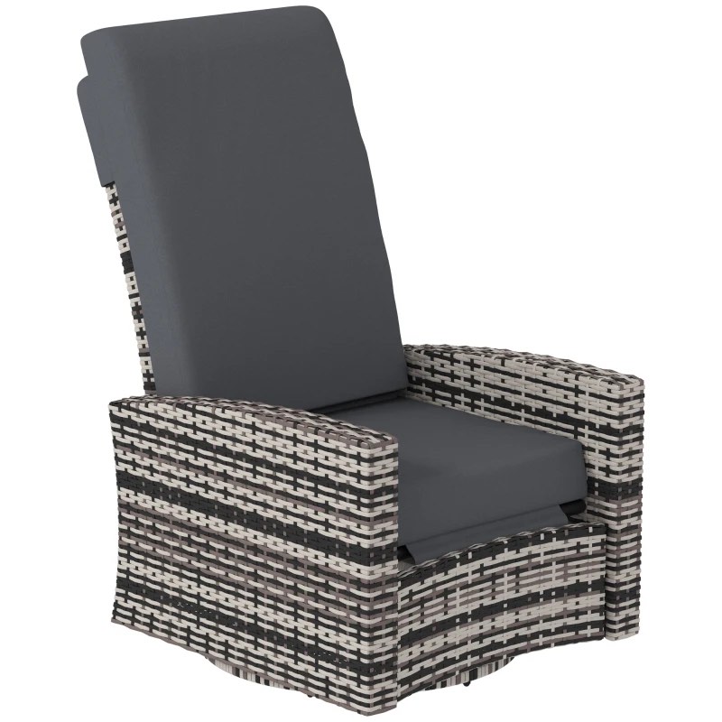 Outsunny Outdoor Wicker Swivel Recliner Chair, Lifting Footrest, 360° Rotating Basic, Water-resistant Cushions, Gray