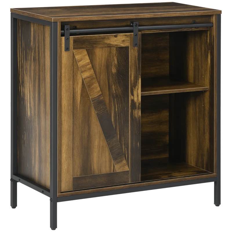 HOMCOM Buffet Cabinet, Farmhouse Sideboard, Bar Cabinet with Adjustable Shelf, Sliding Barn Door for Kitchen, Rustic Brown