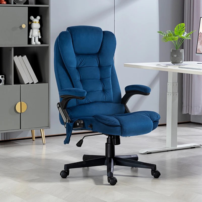 Vinsetto 6 Point Executive Office Chair with Heat, Velvet High Back Vibrating Massage Office Chair, Drak Blue