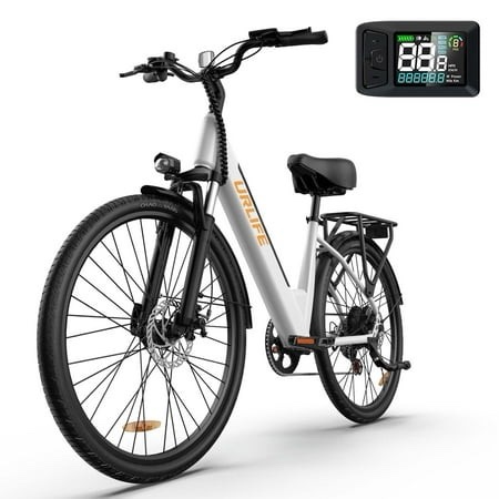 URLIFE 26" Electric Bike for Adults,750W Peak Motor,48V 10.4Ah Removable Battery, 60 Miles Range, 7-Speed City Commuter Ebike,UL2849-White