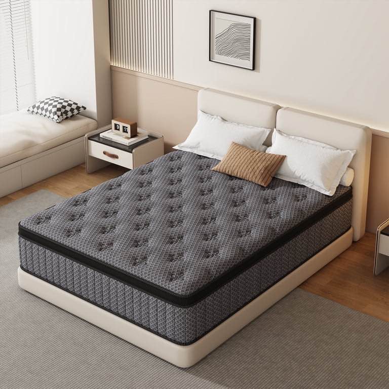 HIKOS 14 inch King Mattress in a Box, Cooling Gel Memory Foam Hybrid Mattress with Individually Wrapped Pocket Coils, Medium Firm King Size Mattress, Pressure Relief for Adult