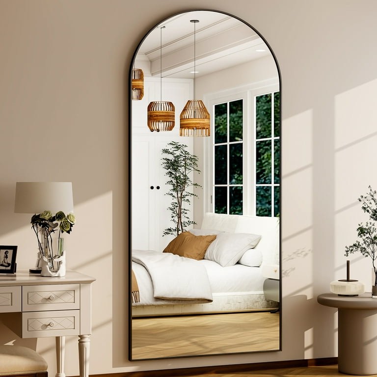 BEAUTYPEAK 79"x 38" Oversized Full Length Mirror Arch Standing Floor Mirror Full Body Mirror, Black