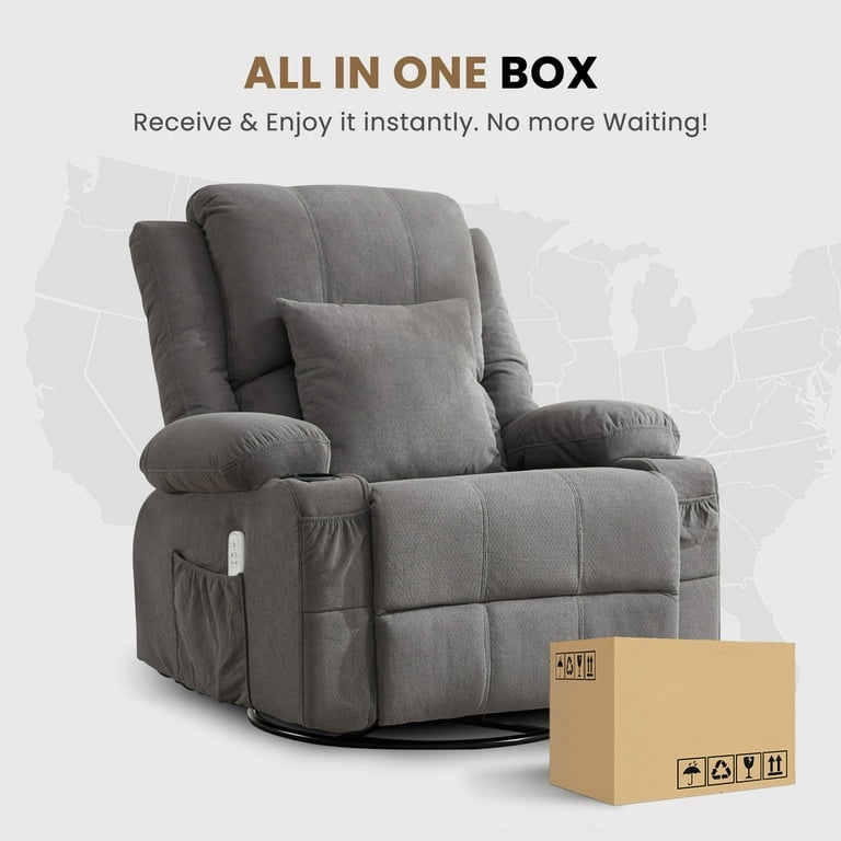 JONPONY Kneading Massage Rocker Recliner Chair with 4-Point 3D Kneading Massage and Heat Ergonomic Lounge Chair for Living Room with Rocking Function and 2 Cup Holders, USB Charge Port,Gray