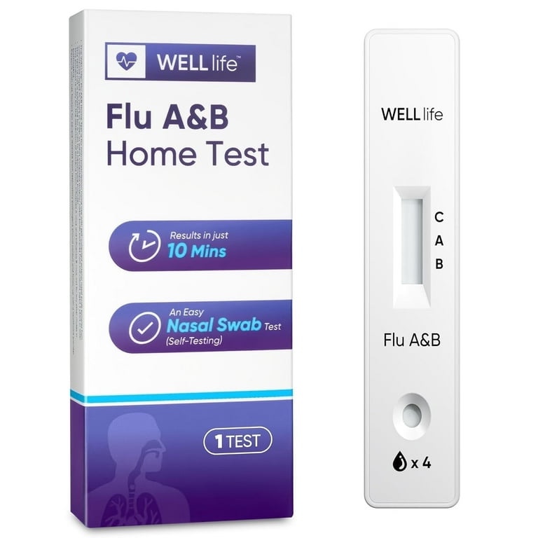 WELLlife Flu A&B Home Test, Flu Test 1 Test the First FDA Authorized Influenza Rapid Test Kit for Home Use Result in 10 Minutes  