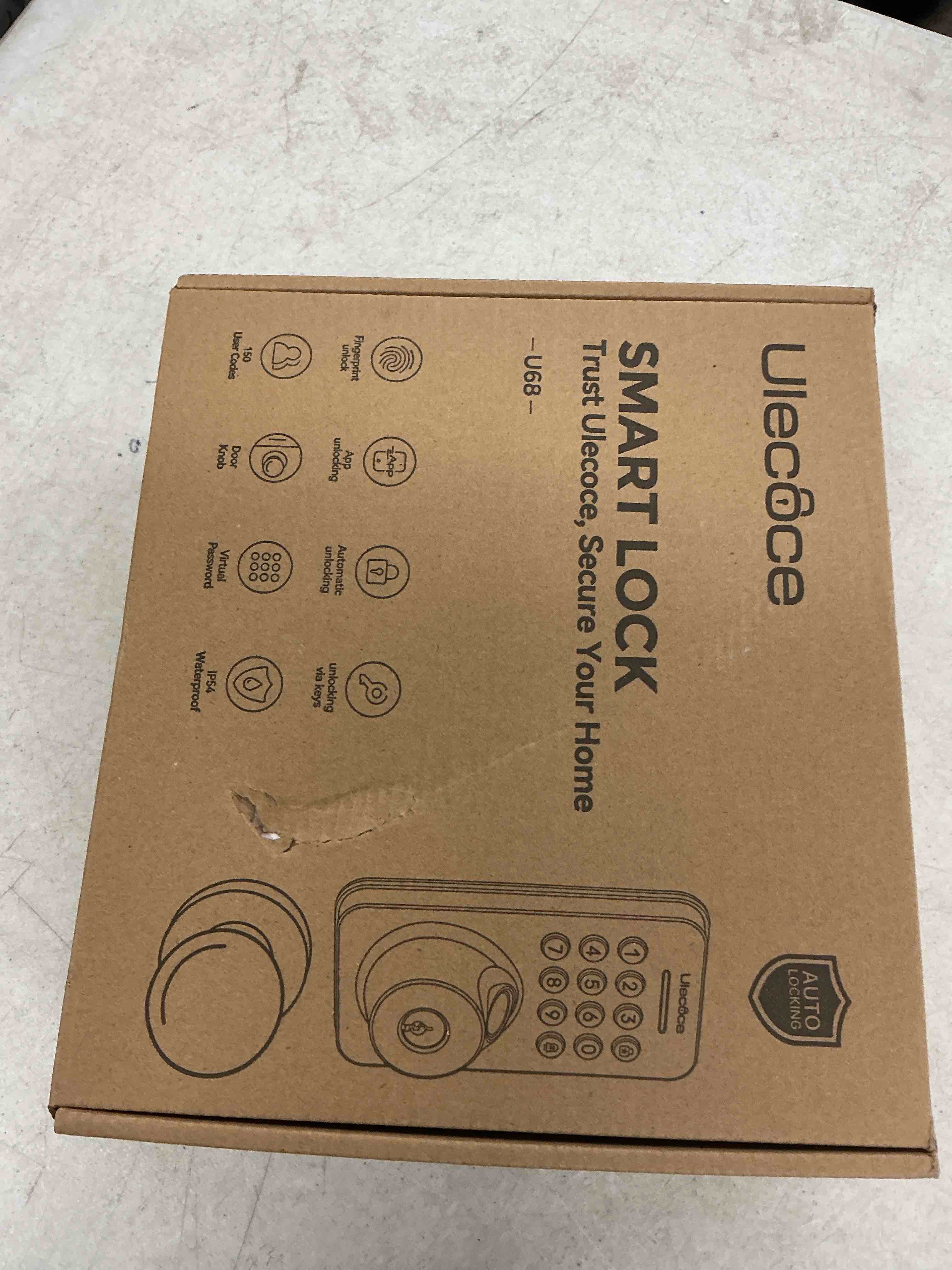 Condition photo showing Good Condition for ulecoce fingerprint door lock with knob set, keyless entry door lock with app control, door locks for front door, auto lock ? one-touch lock, 100+ user codes ? 5 keys, easy installation, matte black