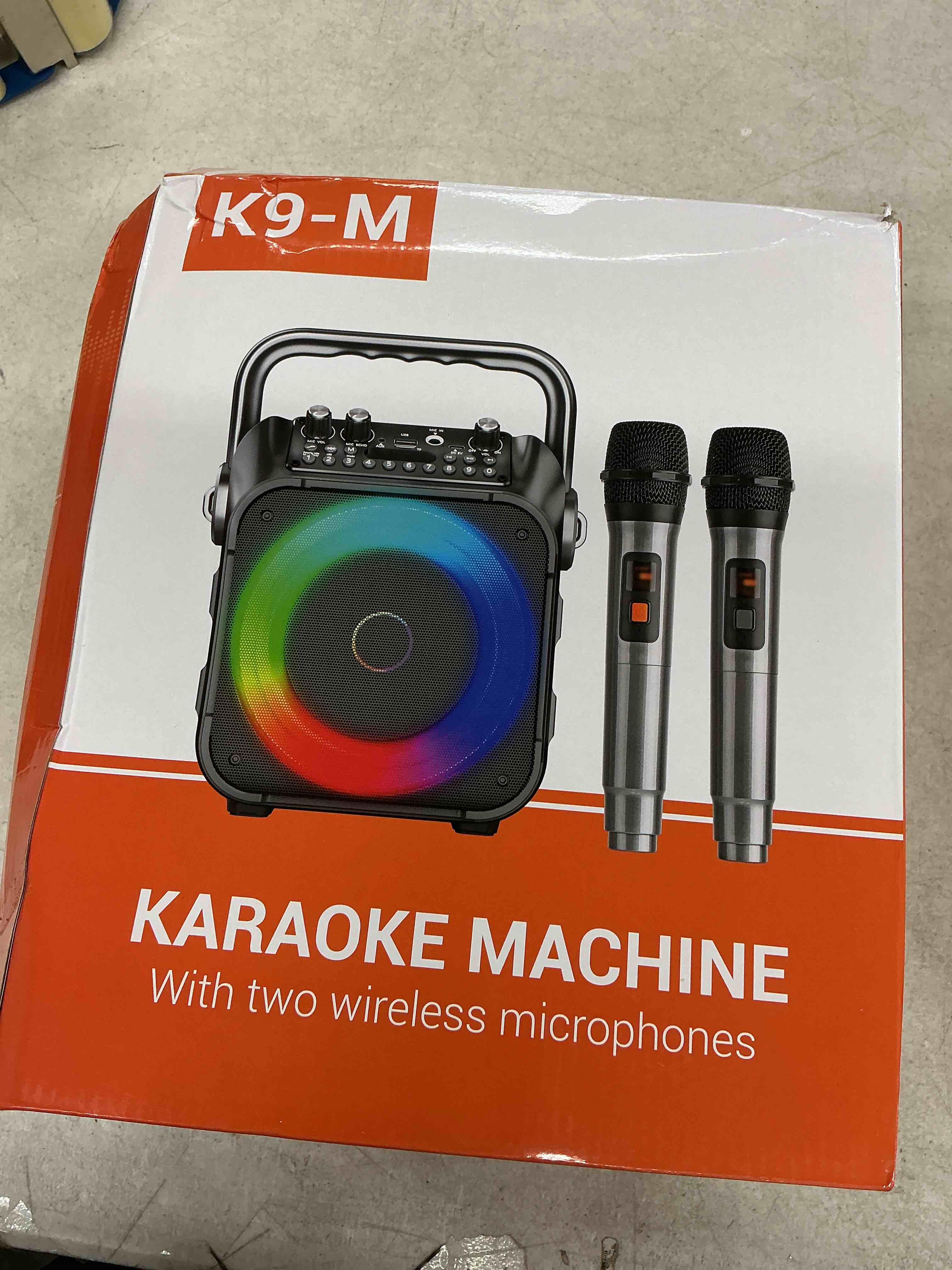 Condition photo showing Good Condition for karaoke machine, portable bluetooth speaker with 2 wireless microphones for adults & kids with lights, karaoke microphone with pa system supports usb/tf/rec/fm/aux for home party home system packages 2 mics