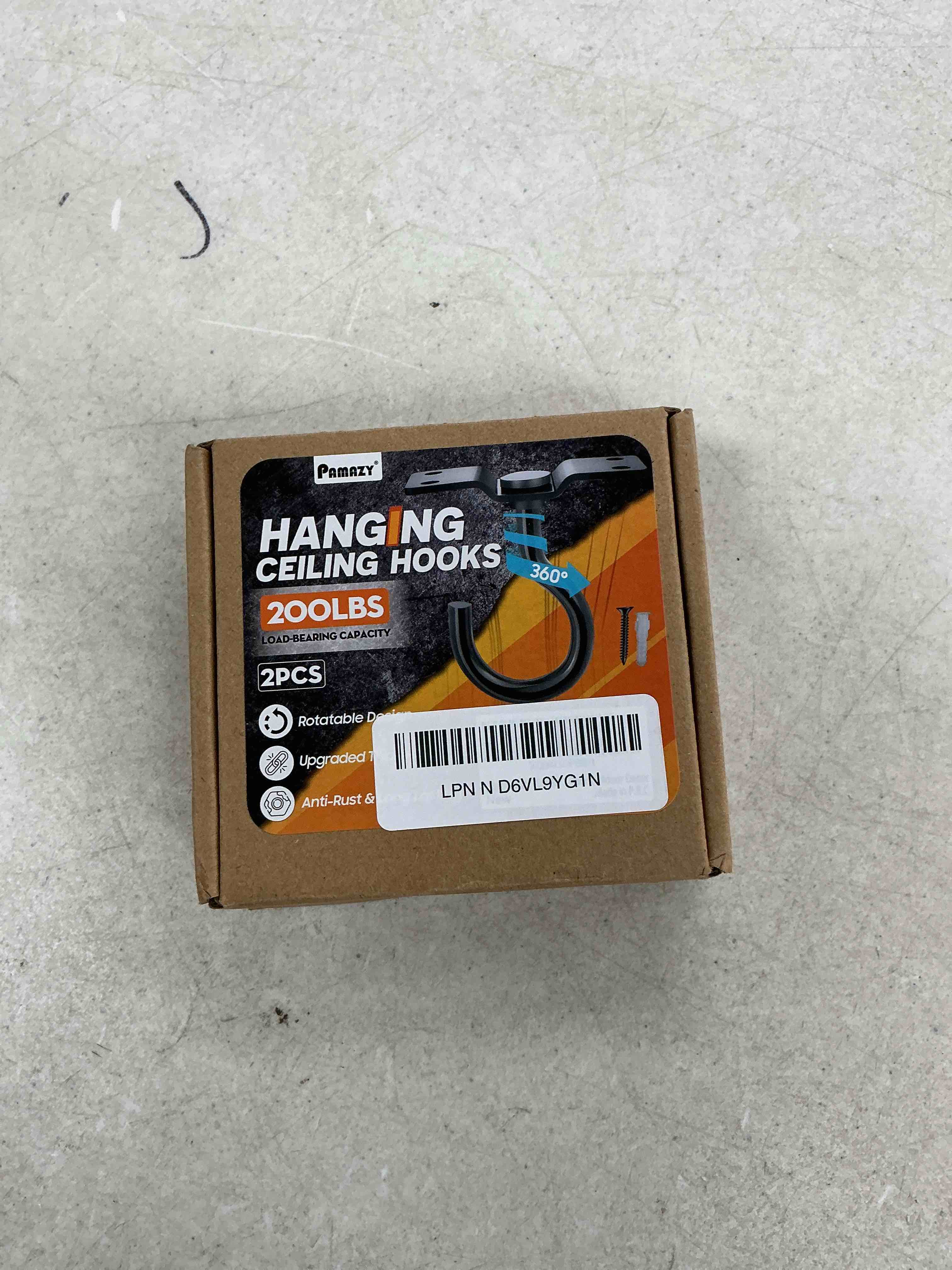 Condition photo showing Good Condition for [upgraded] 2pcs 200lbs rotatable ceiling hooks with 4 screw points base, wall mount metal hanger black ceiling hook for hanging plant, bird feeder, lights, bed canopy, wind chime, indoor outdoor decor