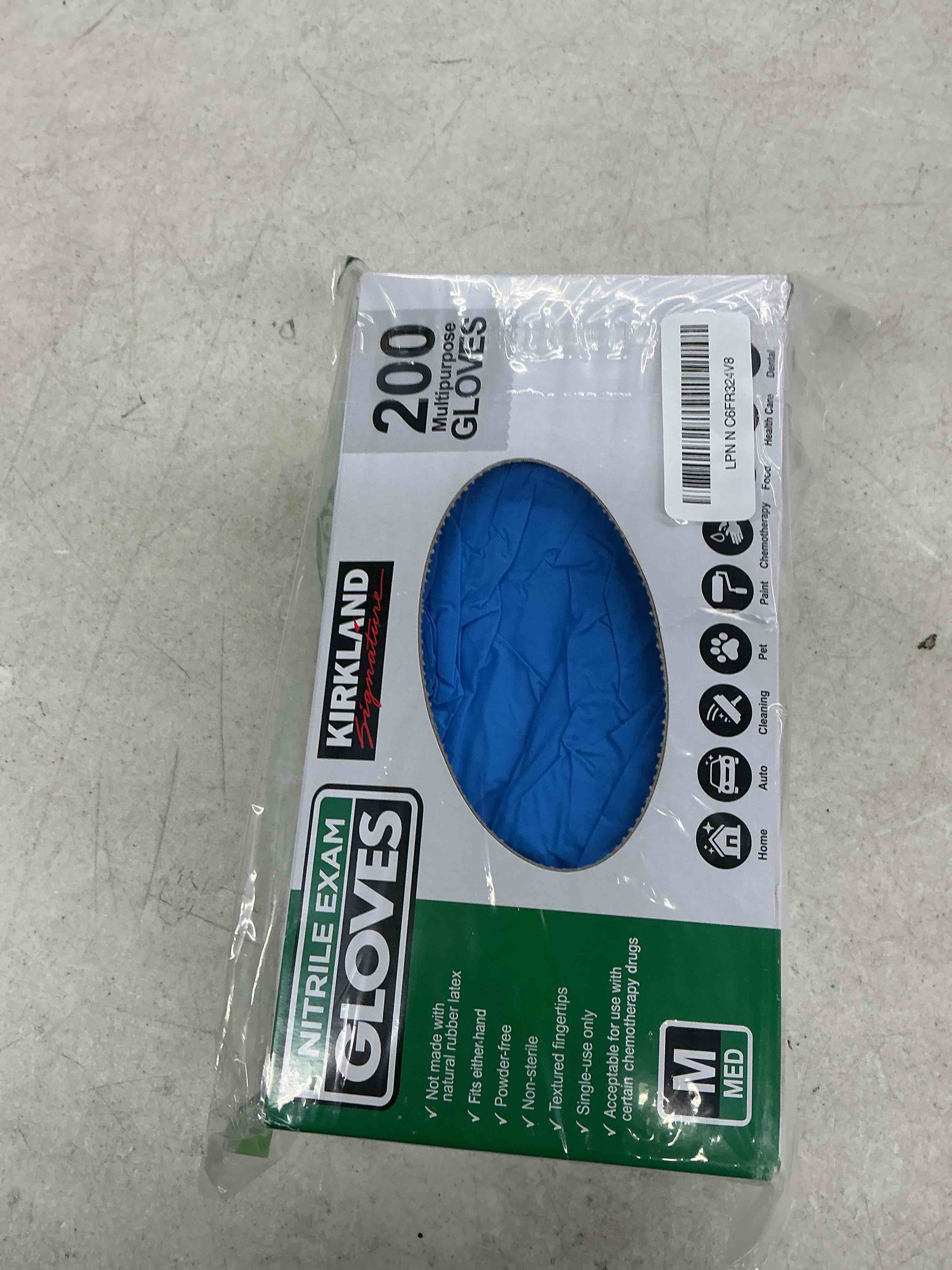 Condition photo showing Good Condition for kirkland signature nitrile gloves, box of 200, medium for health care, food service, home other uses.