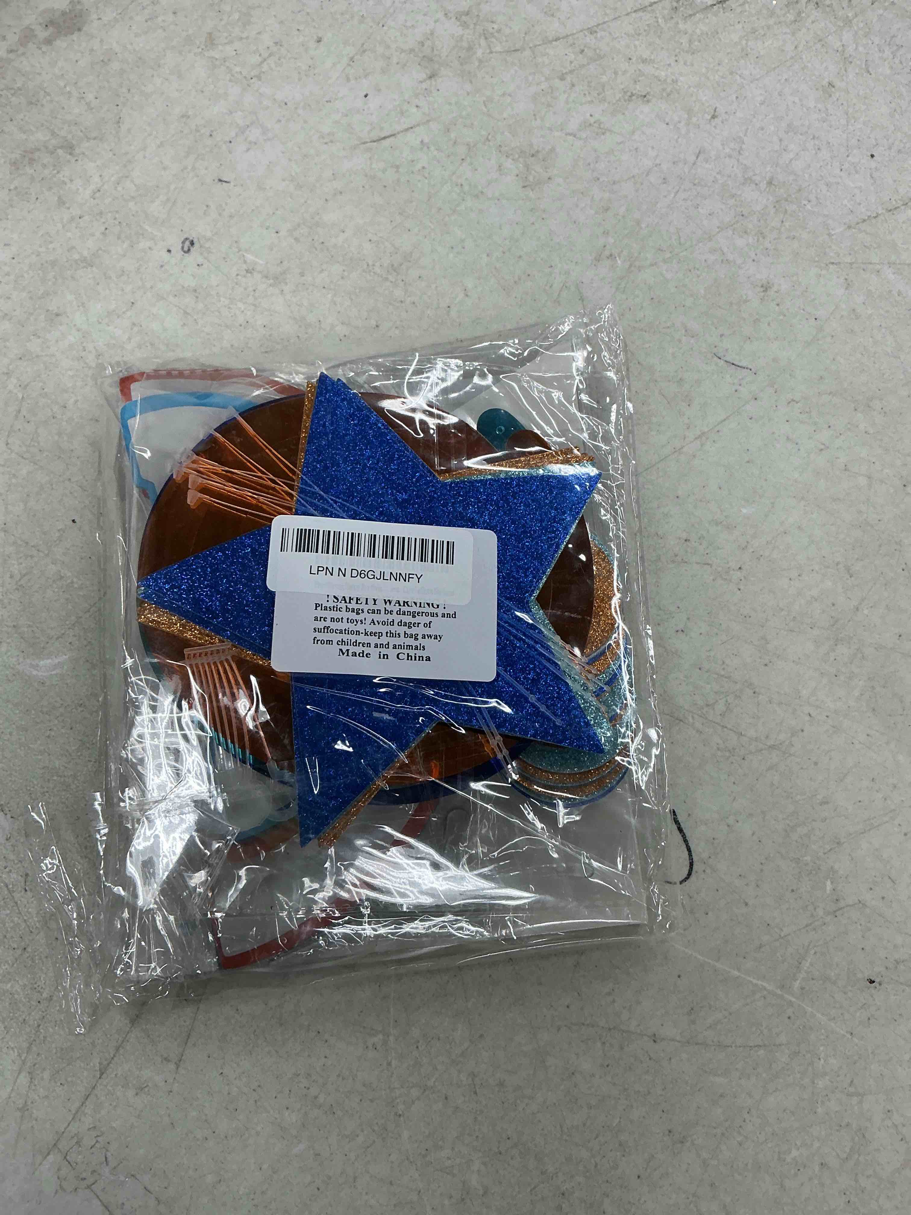Condition photo showing Good Condition for pre-strung happy birthday decorations for boys men women, orange blue birthday banner with honeycomb balls, stars hanging swirl streamers, circle dots garland