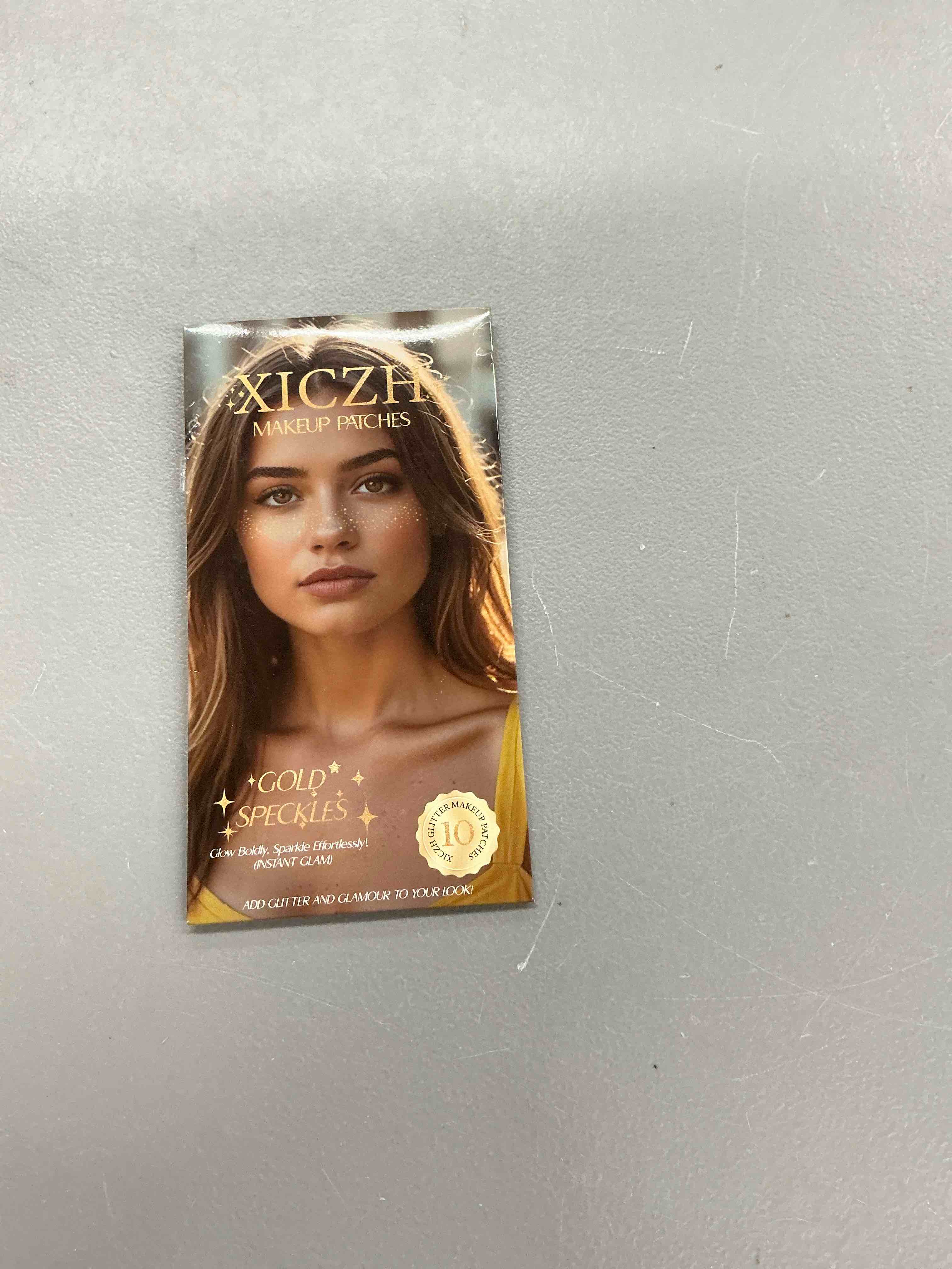 Condition photo showing Good Condition for glitter freckles, gold temporary face tattoos stickers, body face glitter for women girls, country concerts singer festival rave accessories (gold - 10 pcs)