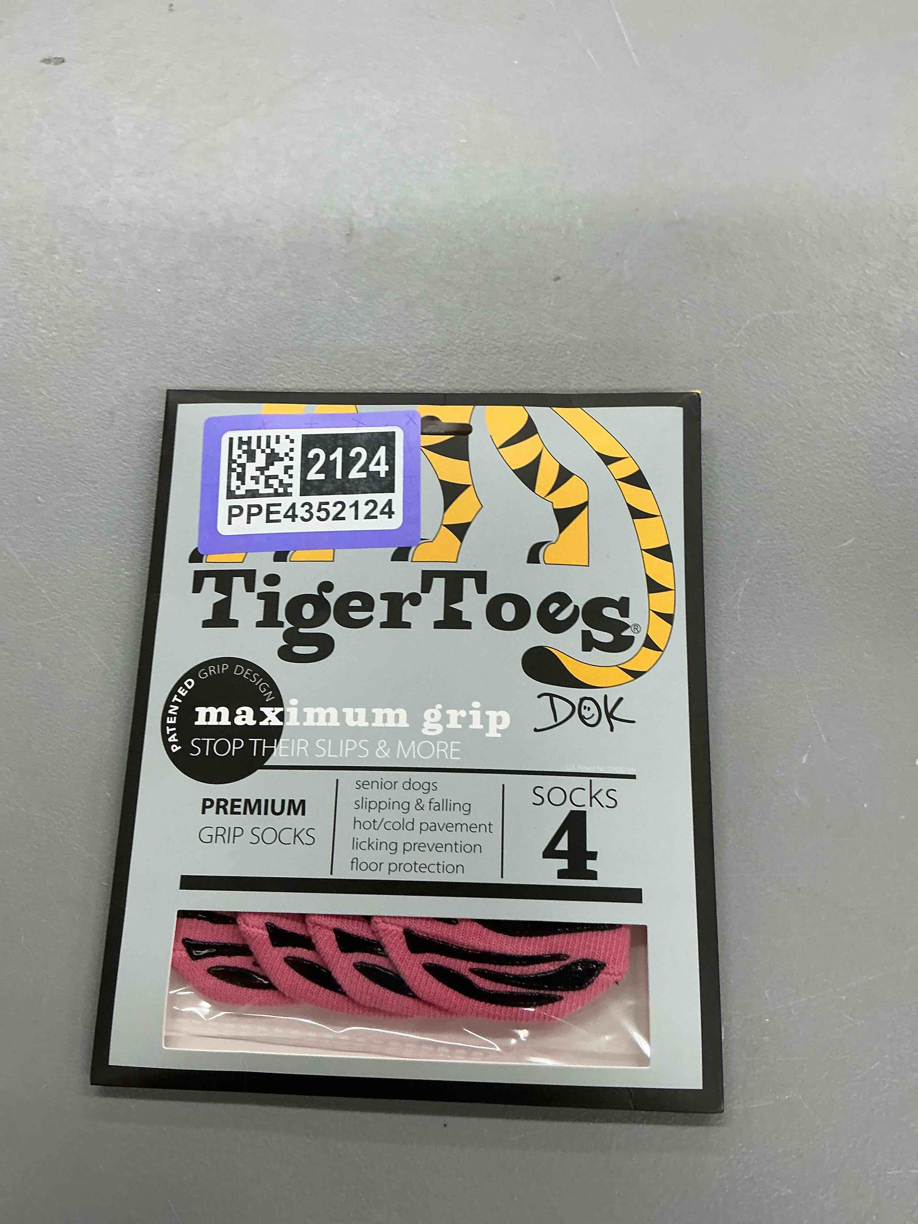 Condition photo showing New/Like New for dok tigertoes premium non-slip dog socks for hardwood floors - extra-thick grip that works even when twisted - prevents licking, slipping, and great for dog paw protection (sassy pink, large) sassy pink large